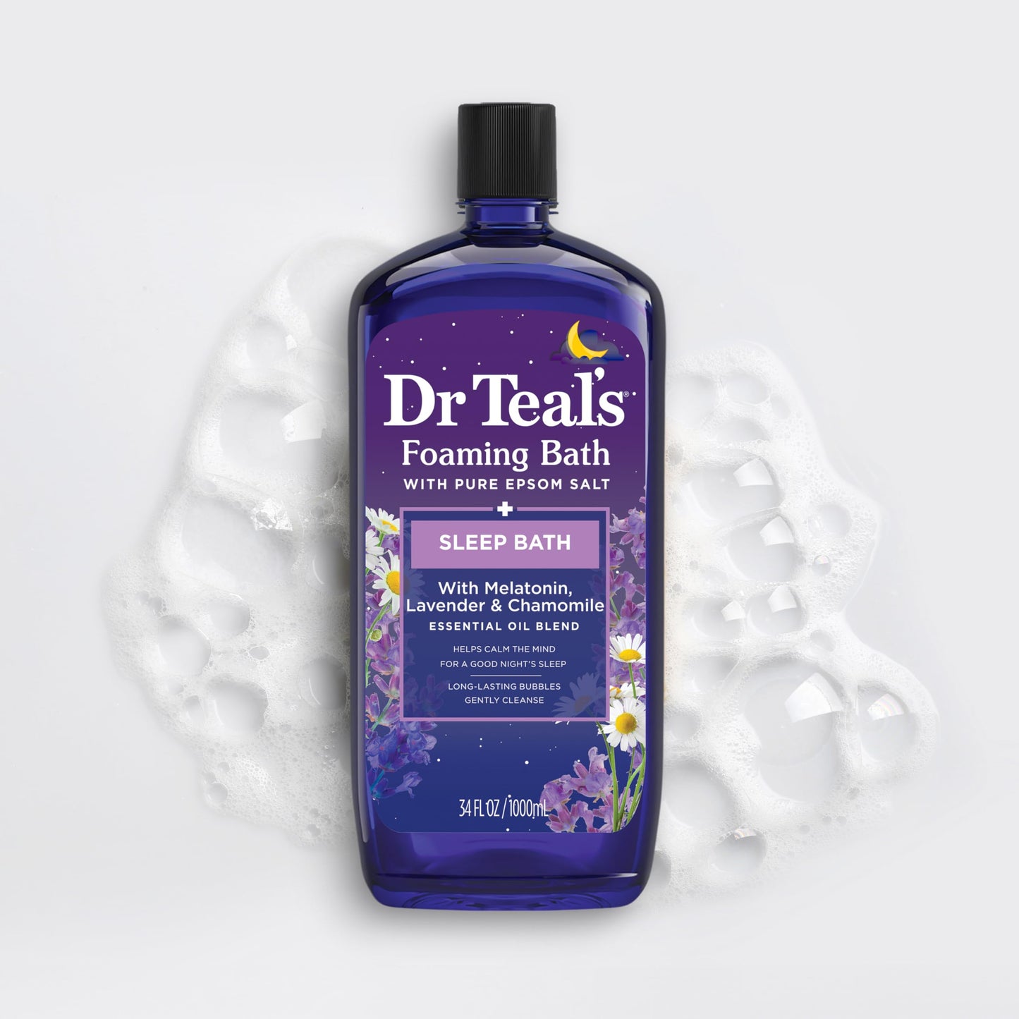 Dr Teal's Foaming Bath with Pure Epsom Salt, Sleep Blend with Melatonin, Lavender & Chamomile Essential Oils, 34 fl oz (Pack of 2) (Packaging May Vary)