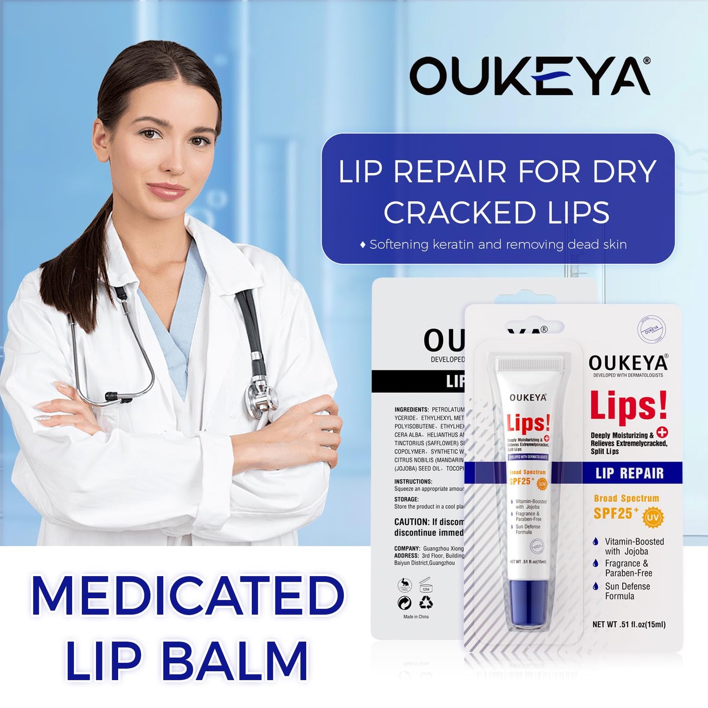 2PCS, Medicated Lip Balm w/Organic & 100% Natural Ingredients, Squeeze Tube Lip Butter SPF 25+ Long-Lasting Moisturizing Overnight Lip Mask Gentle Exfoliation Extreme Dry Lips Treatment