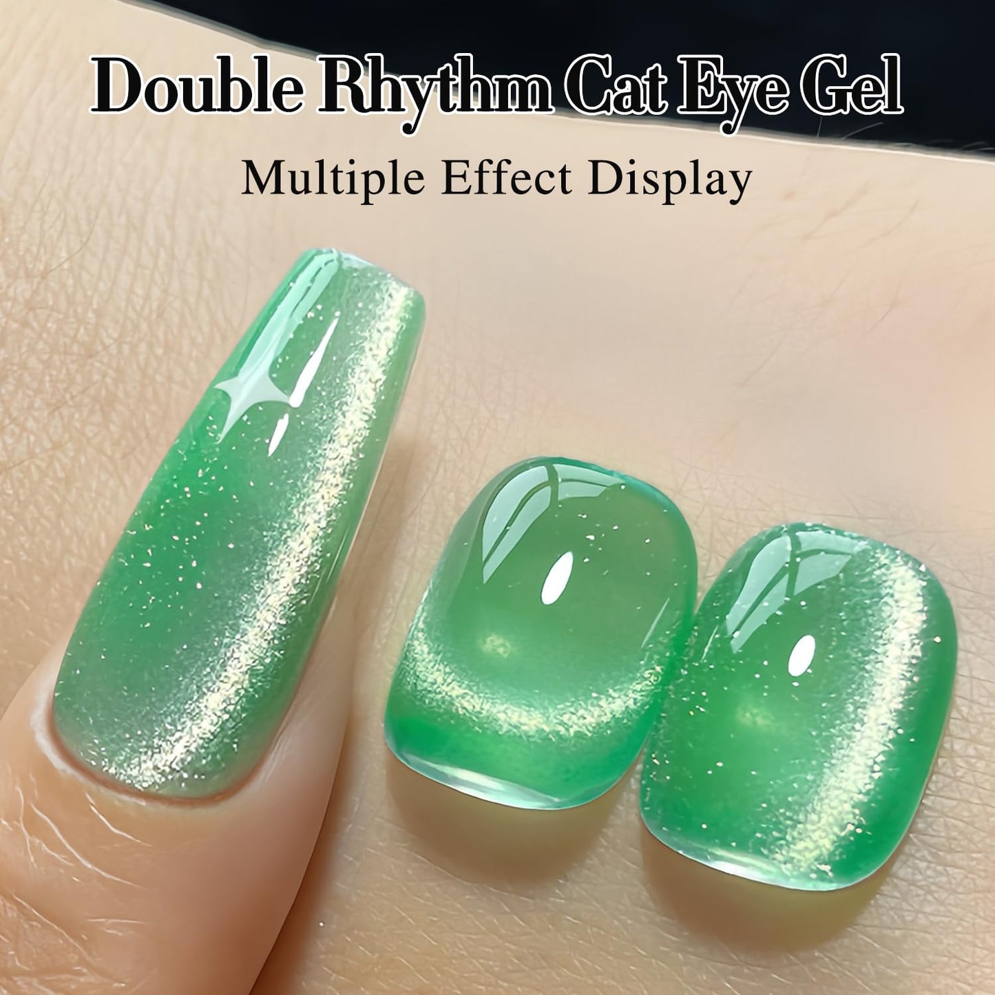 Double Rhythm Jelly Glass Cat Eye Gel Polish with Magnet 15ML Holographic Glitter Shimmer Translucent Sheer Color Magnetic Nail Polish Salon DIY at Home (Spring Green-MC1067)