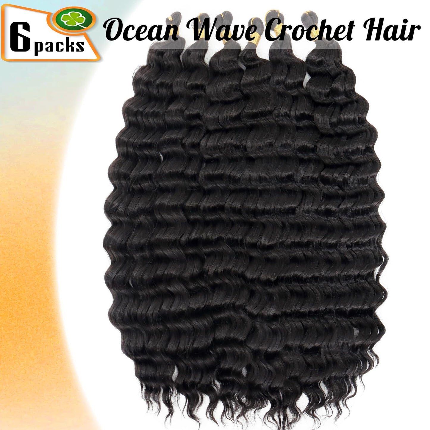 Eerya Ocean Wave Crochet Hair 30 Inch 6 Packs Deep Wave Crochet Hair for Black Women Synthetic Wavy Curly Braiding Hair for Boho Braids (30 inch,1B)