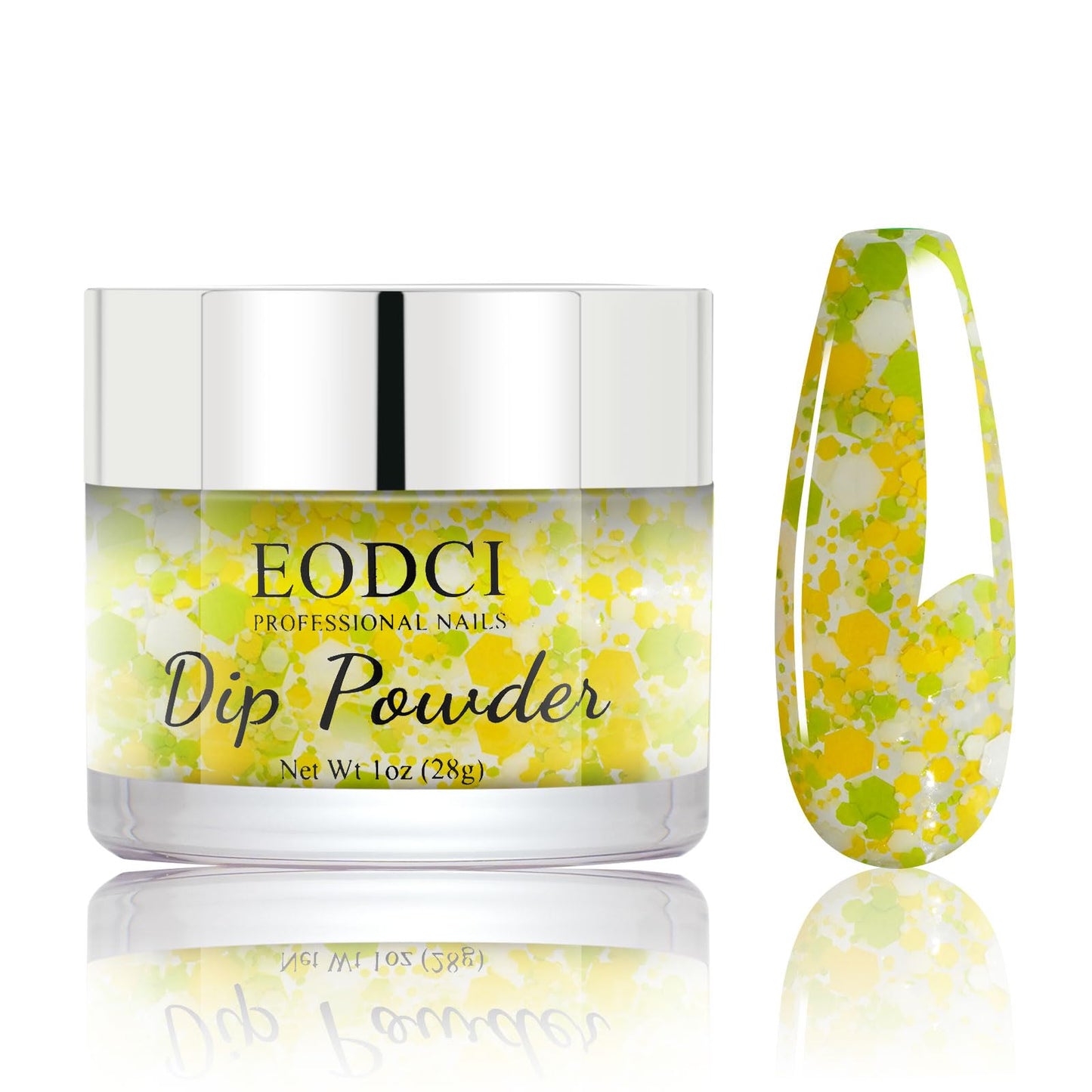 EODCI Glitter Dip Powder, Sprinkle On Glitter Collection Dipping Powder - Yellow Green -No Lamp required - Long Lasting Dip Nail Colors - Nail Color for Professionals And Home Use 1oz