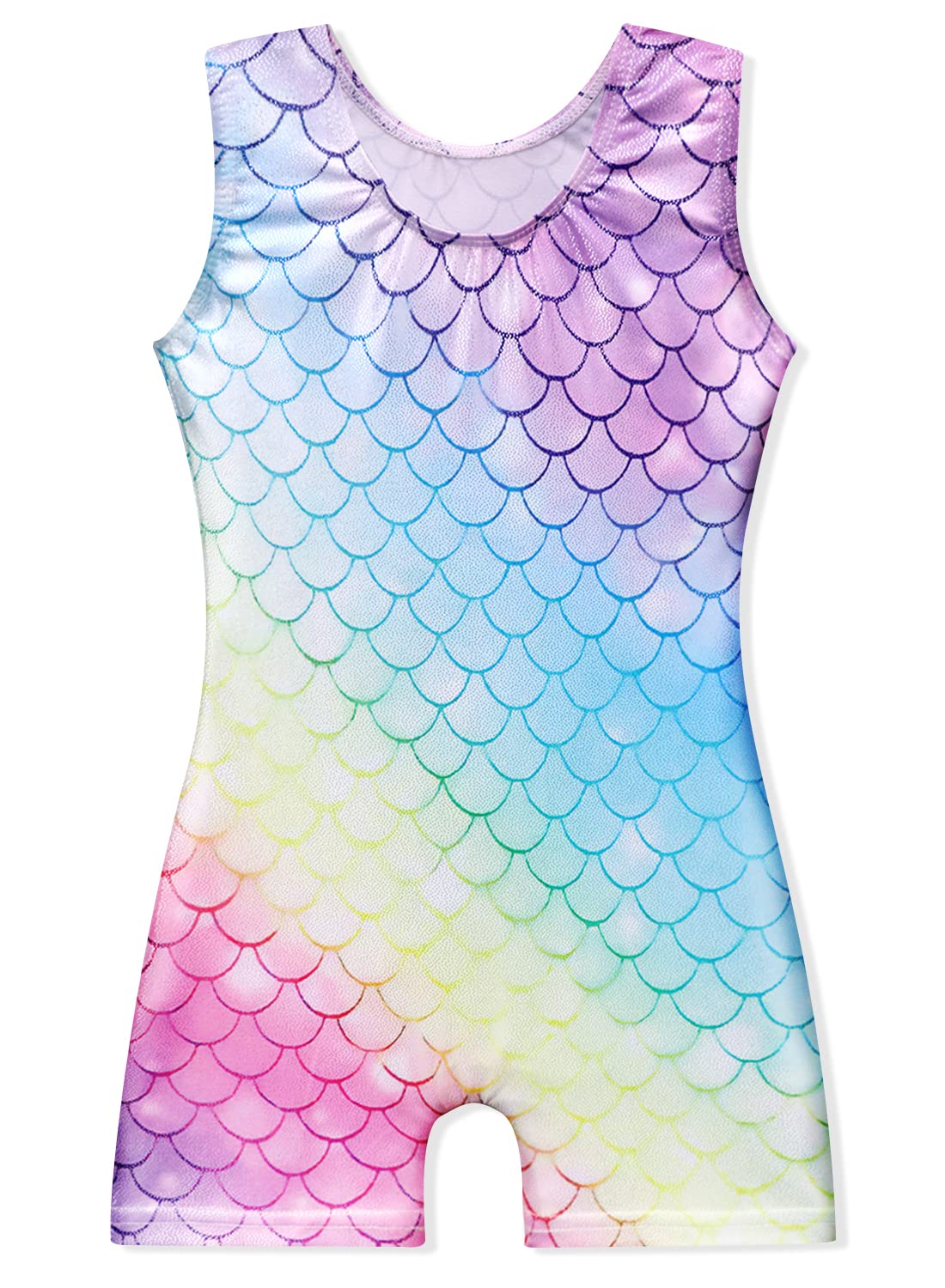 EQSJIU Mermaid Gymnastics Costume For Girls Rainbow Rangers Leotard With Shorts For Kids Size 6-7 Years Old Biketard Sparkly Rainbow Rangers