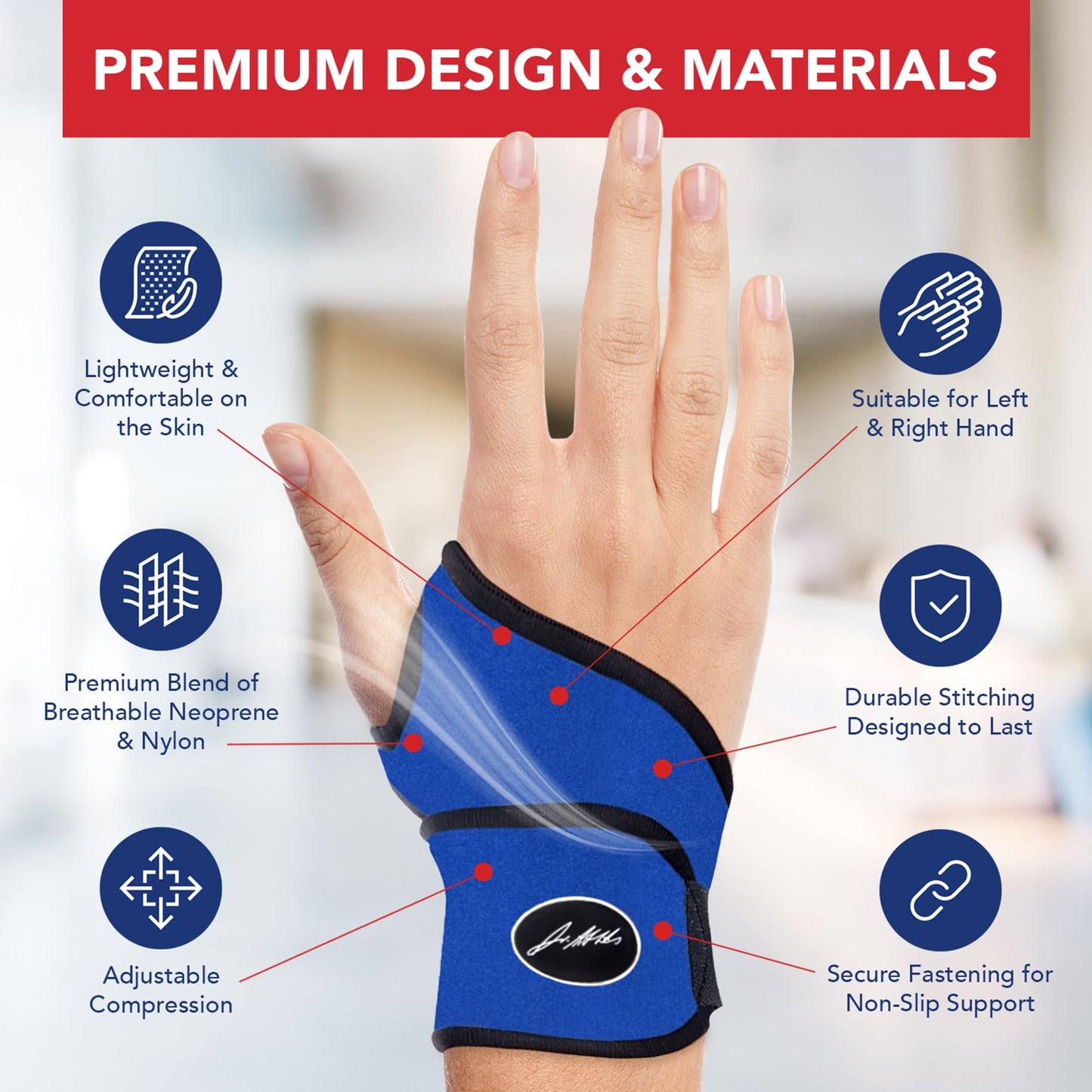 Dr. Arthritis Doctor Developed Comfy, Lightweight, Wrist Support-Strap-Brace-Hand Support, Perfect fit for both Right and Left Hand, for Men and Women (Blue, 2 Pack)