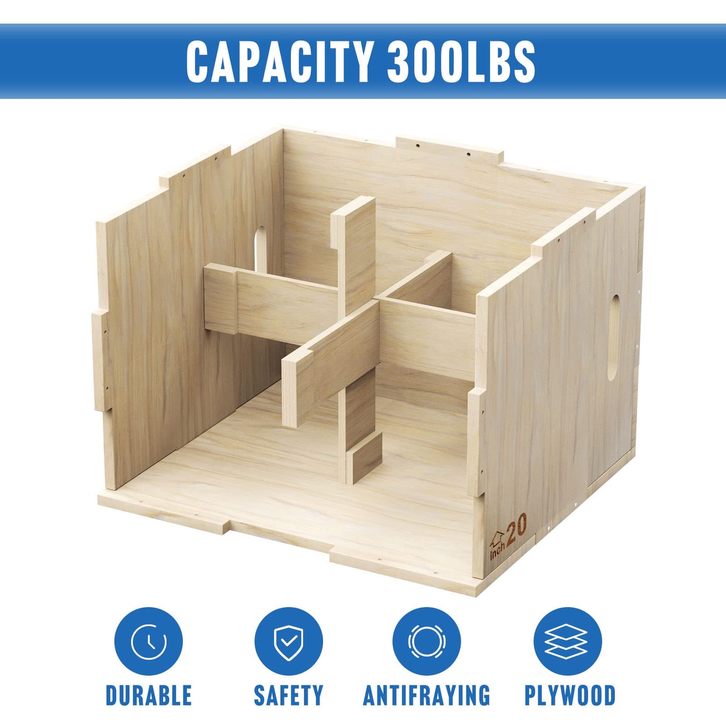 Elevens 3 in 1 Wooden Plyo Box Jump Box Plyometric Box for Jumping Trainer, Skipping, Jumping, Lunges, Box Jumps, Squats, Step-Ups, Dips (30"x20"x24")