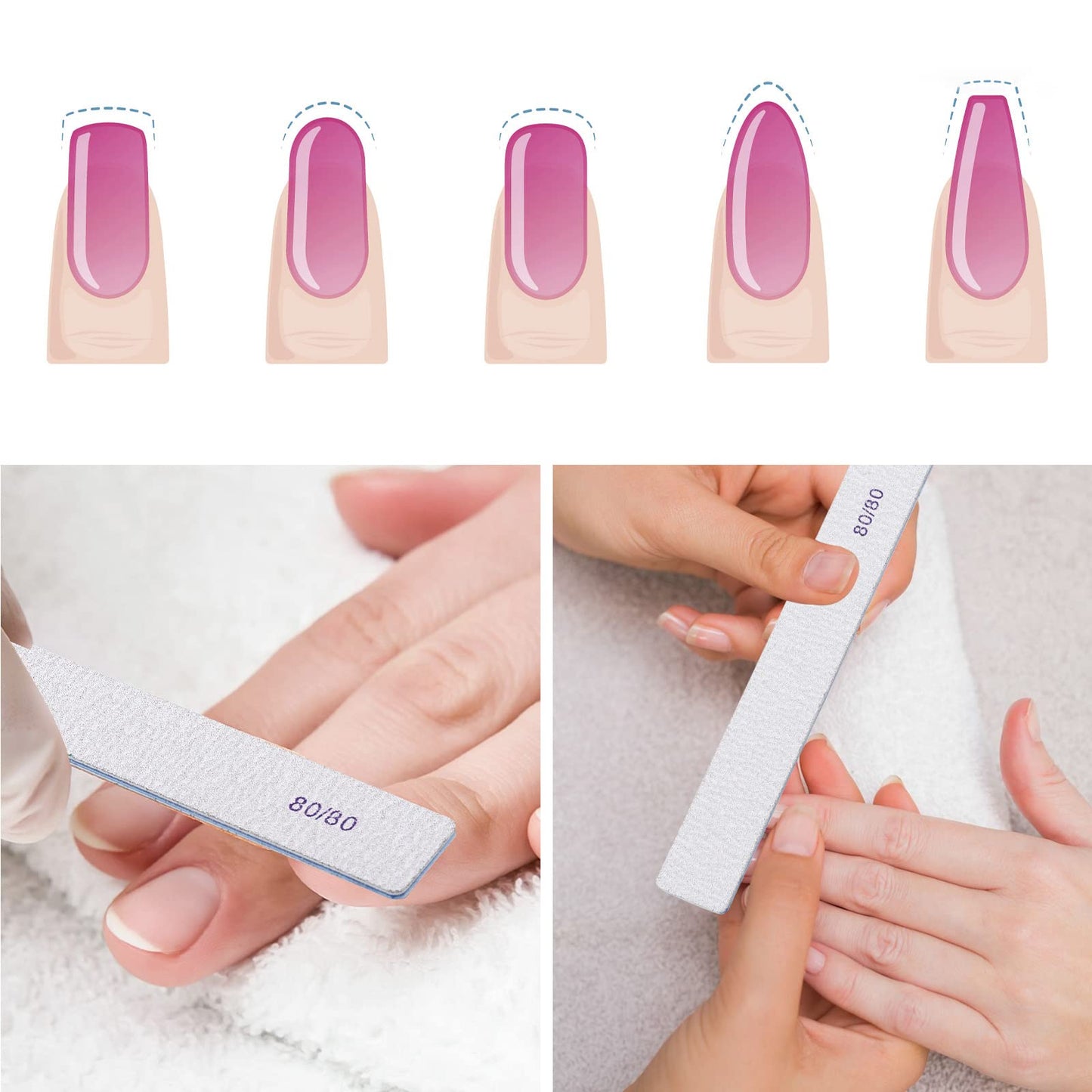 100 Count 80/80 Grit Rectangle Nail Files Reusable Coarse Nail File Double Sided Emery Boards Manicure Tools for Acrylic Nails