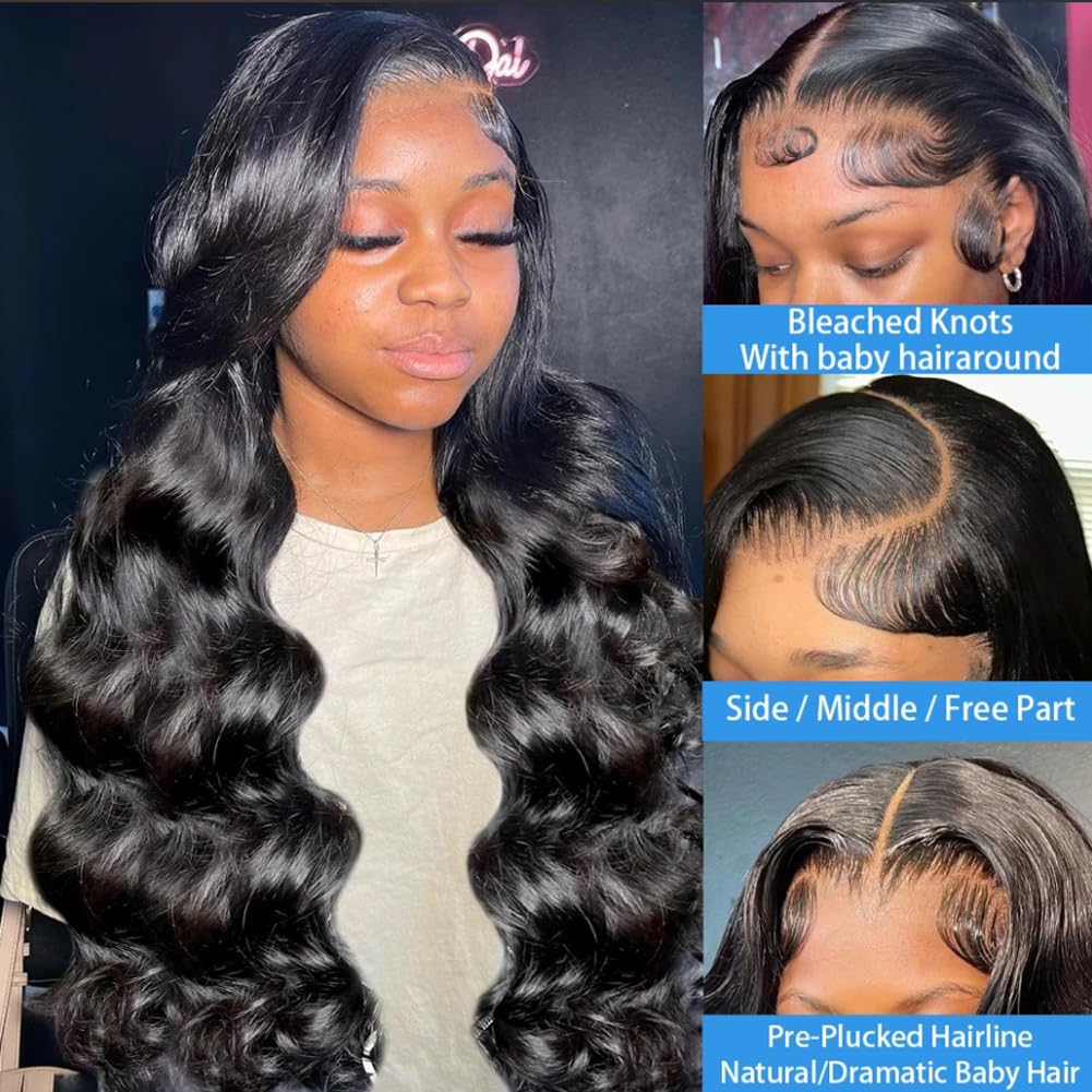 13x6 Lace Front Wigs Human Hair 180% Density Body Wave Lace Front Wigs Human Hair 20 Inch HD Transparent Lace Frontal Wigs Human Hair Glueless Human Hair Wigs for Women Natural Black Color