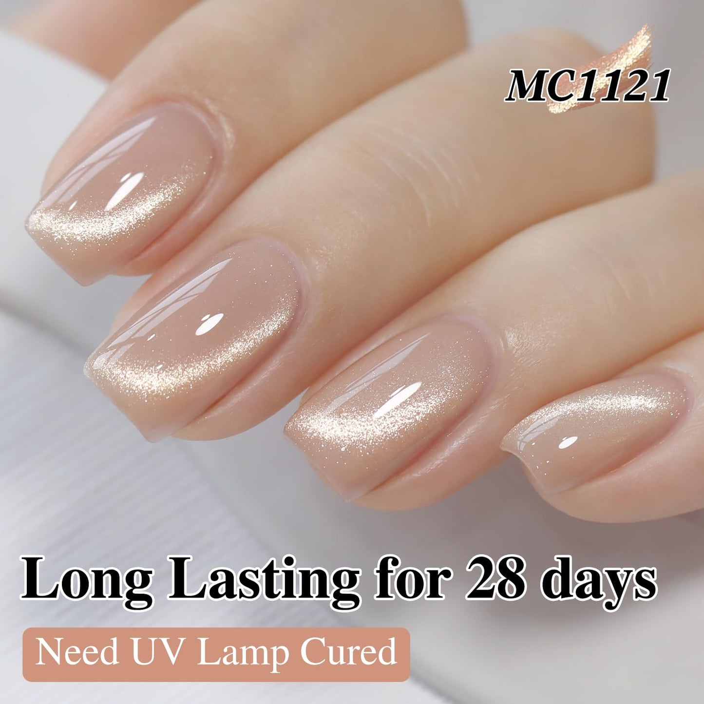 Double Rhythm 15ML Ice Glass Cat Eye Gel Polish with Magnet Holographic Glitter Shimmer Translucent Sheer Color Salon Soak Off Magnetic at Home (Milky Nude-MC1121)