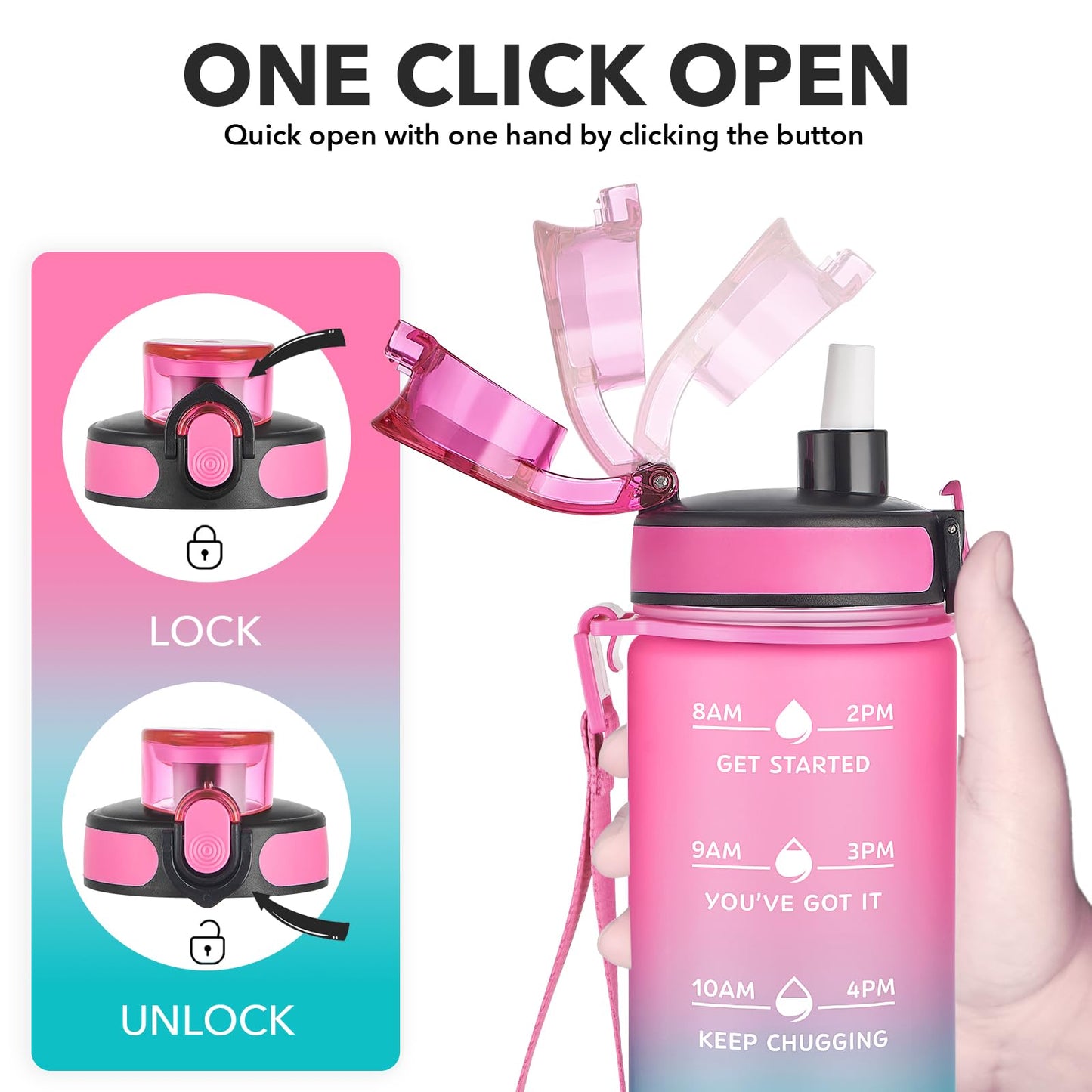 Enerbone 24 oz Water Bottle, Leakproof BPA & Toxic Free, Motivational Water Bottle with Times to Drink and Straw, Fitness Sports Water Bottle with Strap for Office, Gym, Outdoor Sports