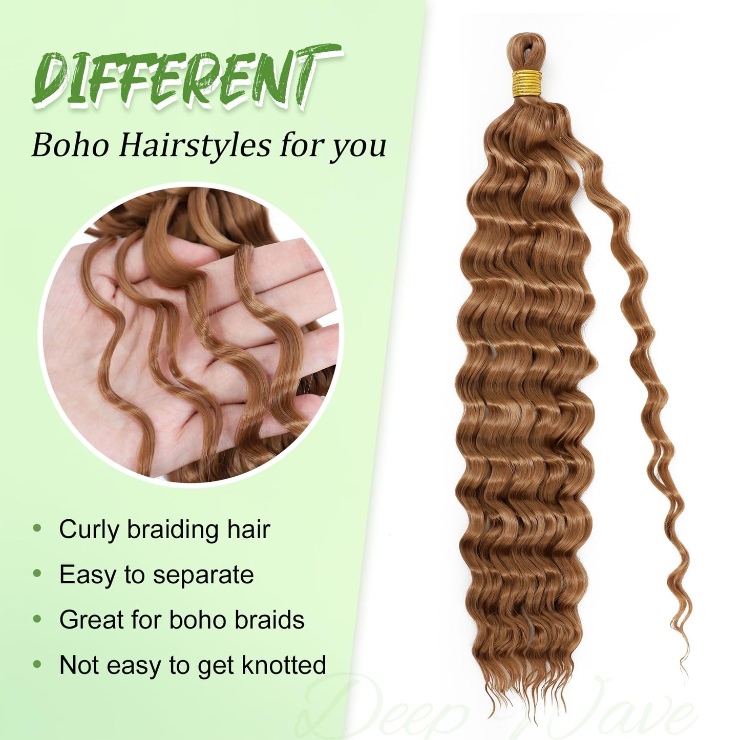 Eerya Long Curly Braiding Hair 18 Inch 2 Packs Ocean Wave Crochet Hair for Black Women Deep Wave Braiding Hair for Boho Braids (18 inch, #30)