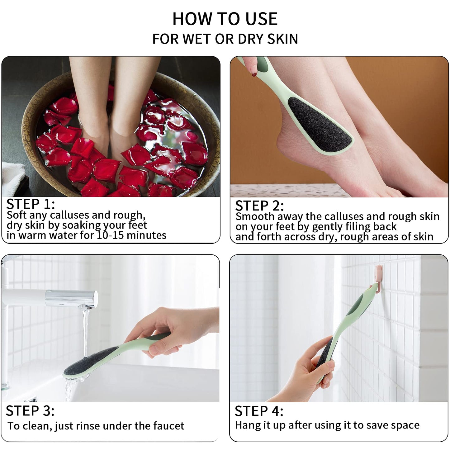 2-Pack Double-Sided Pumice Stone for Feet, Foot Pumice with Handle, Ergonomic Easy to Reach, Feet Scrubber with Fine-Grained Frosted Stones, for Callus Removal, Improve Circulation Foot Care