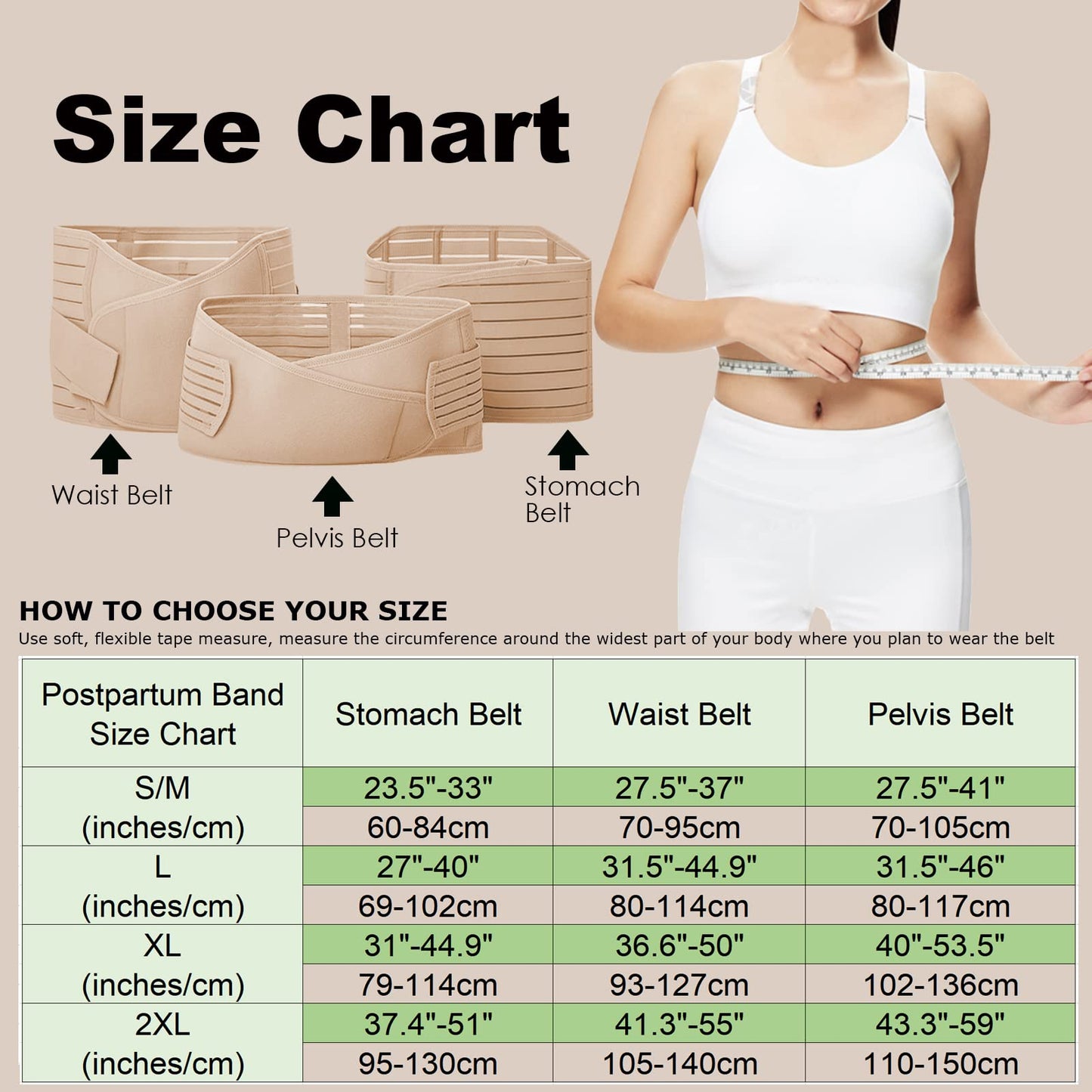 3 in 1 Postpartum Belly Band Wrap Support Recovery Girdles Abdominer Binder Post Surgery Belly&Waist&Pelvis Support Belt & Back Brace (Beige, X-Large)