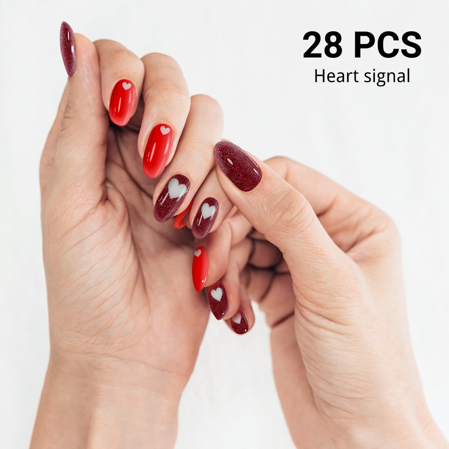 DUKASOU Semi Cured Gel Nail Strips, Heart Signal | 28 pcs Gel Nail Strips Work with Any UV Lamp, Salon Quality UV Gel Nail Stickers, Easy to Apply for Home Nails DIY