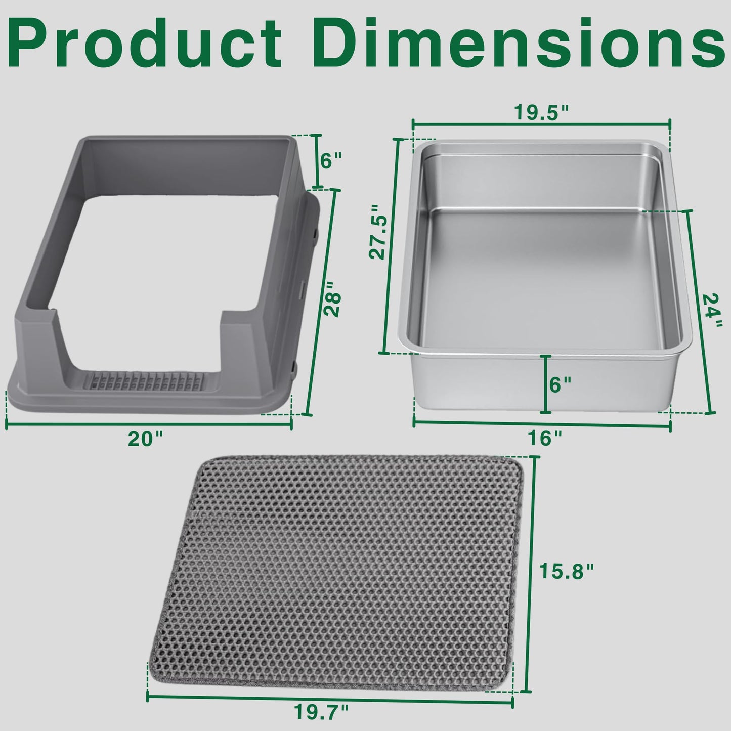 2-Pack XXXL Stainless Steel Cat Litter Box – Extra Large 28" L x 20" W with High Sides & Lid, Non-Stick, No Odor, Leak-Proof Metal Boxes for Large & Multiple Cats, Easy to Clean