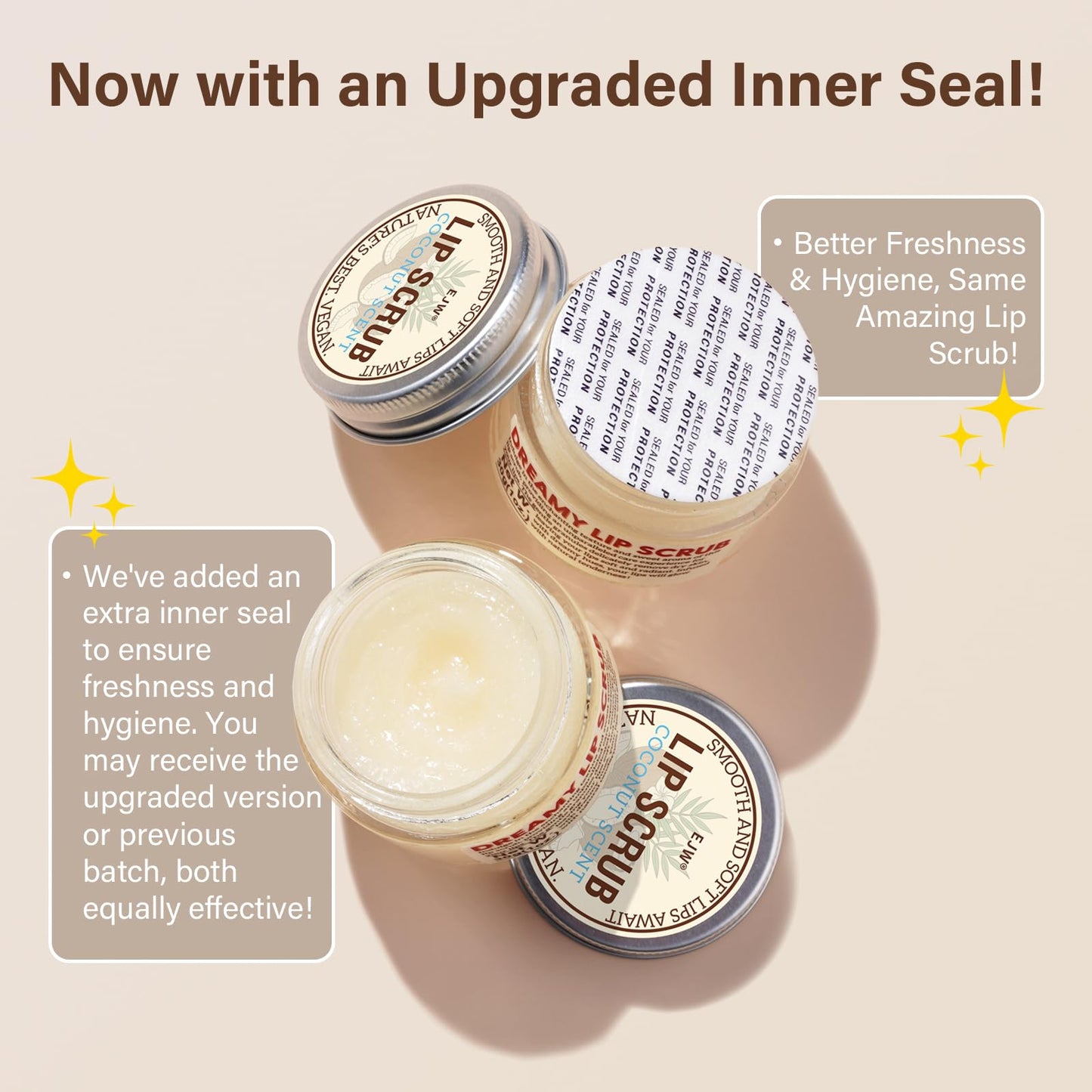 EJW Nourishing Lip Scrub - Infused with Coconut Oil, Olive Fruit Oil, and Jojoba Seed Oil, 1.05oz - Exfoliate, Hydrate, and Glow for Chapped Dry, Dark Lips