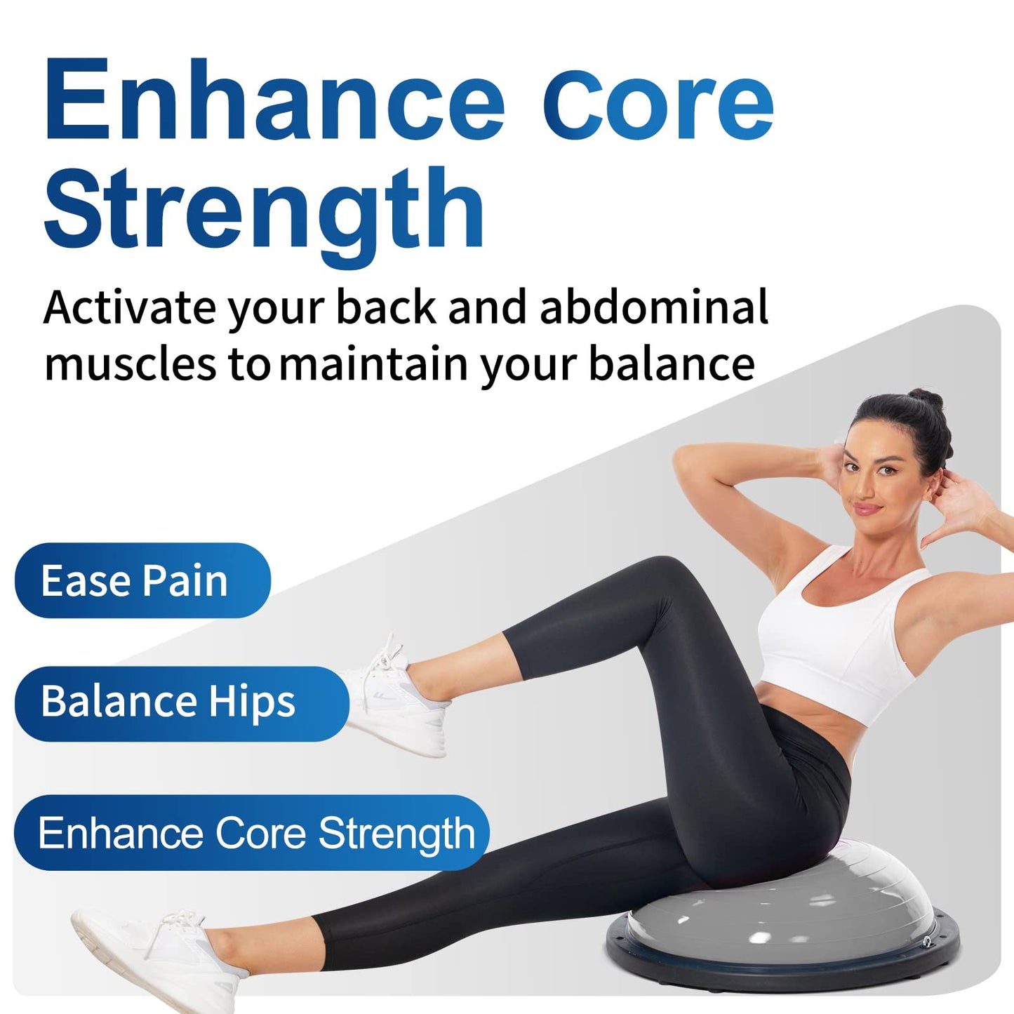DrfzCa Balance Ball Trainer-Half Ball for Yoga with Resistance Band and Foot Pump, Improve Workout Half Balance Ball,Exercise Balance Ball for Stability Training and Home Gym