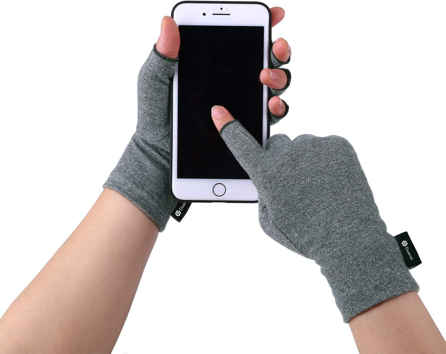 Duerer Arthritis Compression Gloves Women Men for RSI, Carpal Tunnel, Rheumatiod, Tendonitis, Fingerless Gloves for Computer Typing and Dailywork (Gray, S)