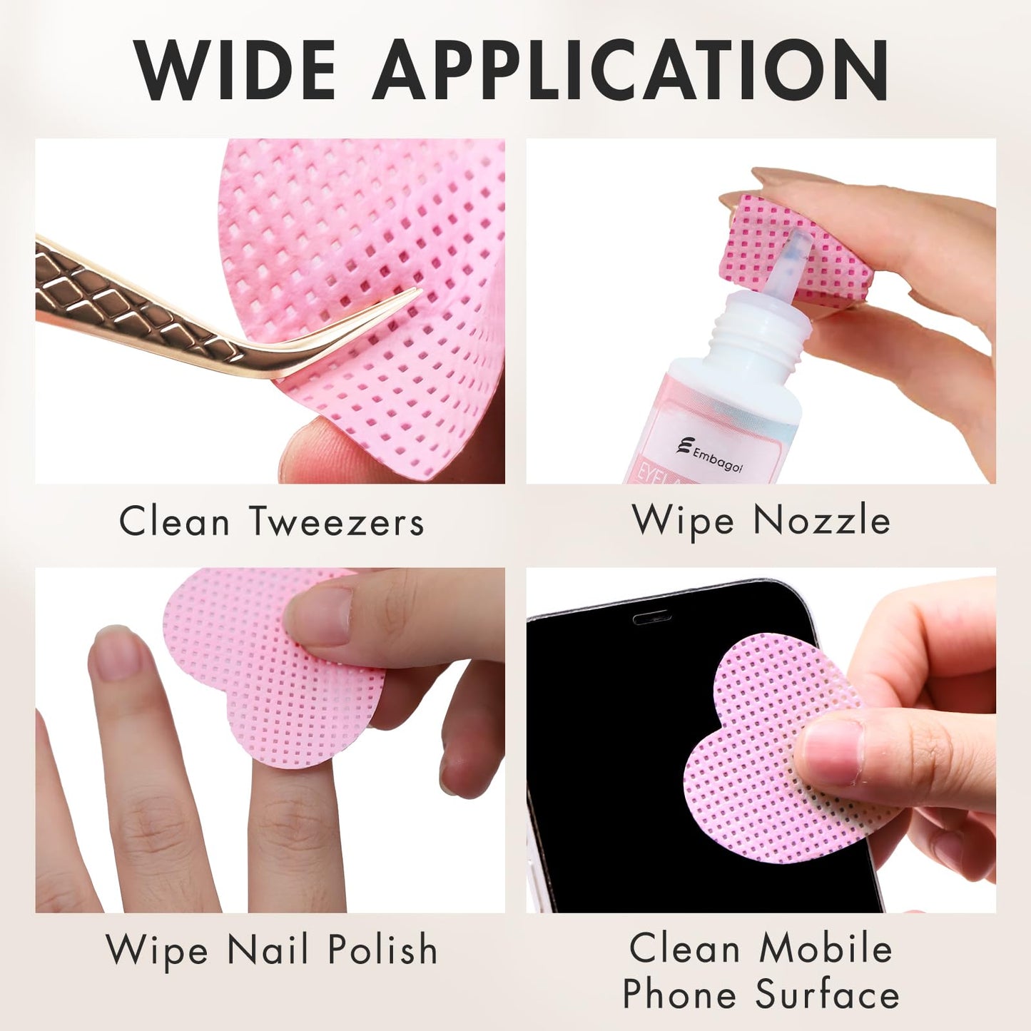 Embagol 600 PCS Eyelash Extension Glue Wipes - Lint Free, Non-Woven Fabric for Lash Extension Supplies and Nail Polish Remover (Pink)