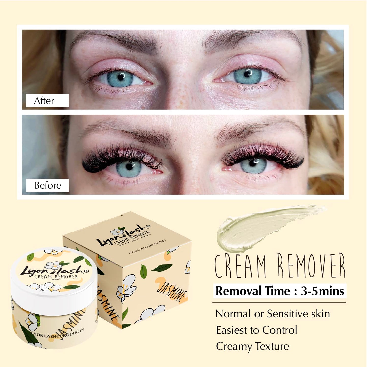 LyonLash Pro Gentle Cream Remover 15g 0.51fl. oz | Removes Eyelash Extension Glue Effectively| Low Irritation for Sensitive Skin | Essential Lash Extensions Supplies (Jasmine)