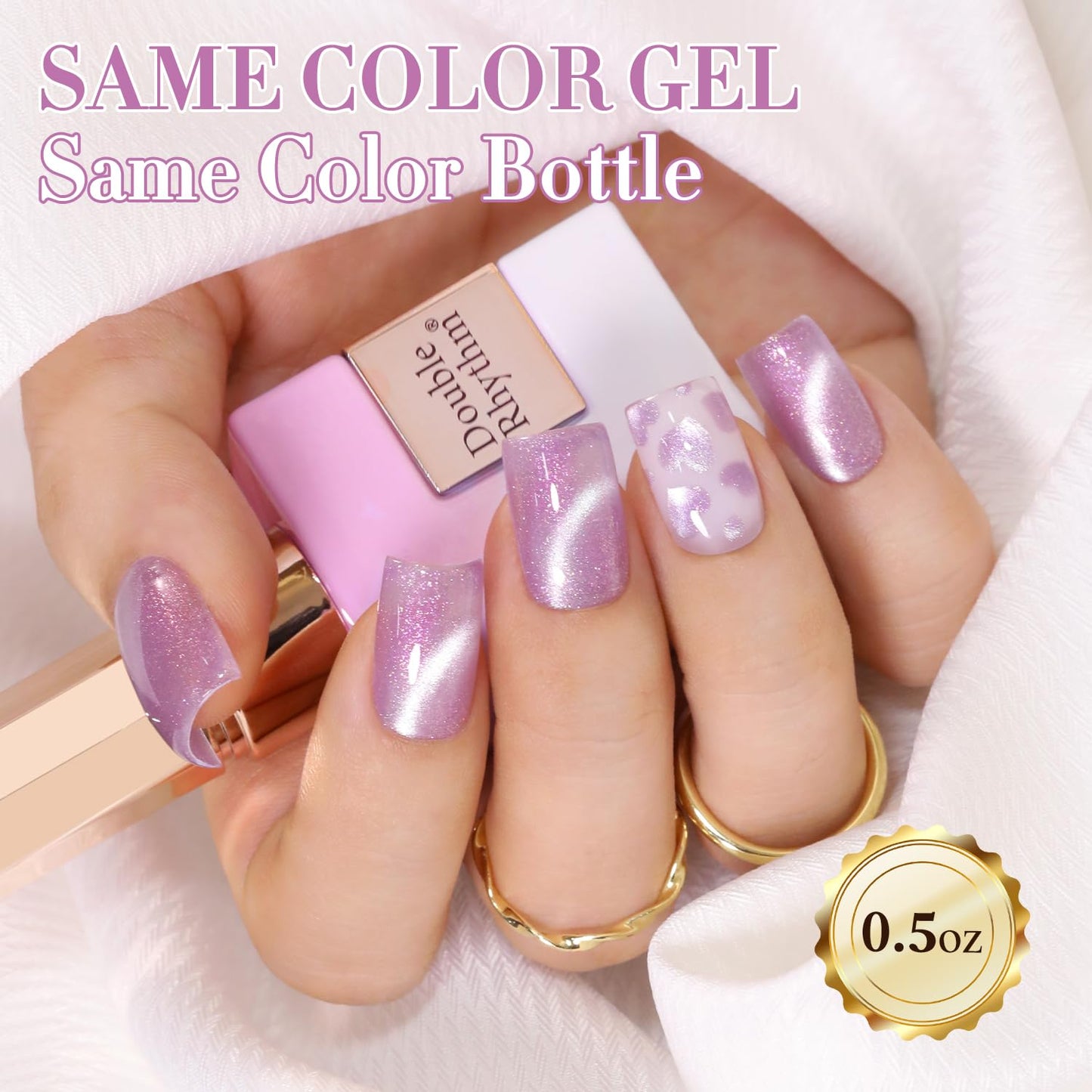 Double Rhythm 0.5 Oz Cat Eye Gel Polish with Magnet Same Color Same Bottle Holographic Glitter Shimmer Translucent Color Salon Soak Off Magnetic Nail at Home (Mauve Purple-MC1161)