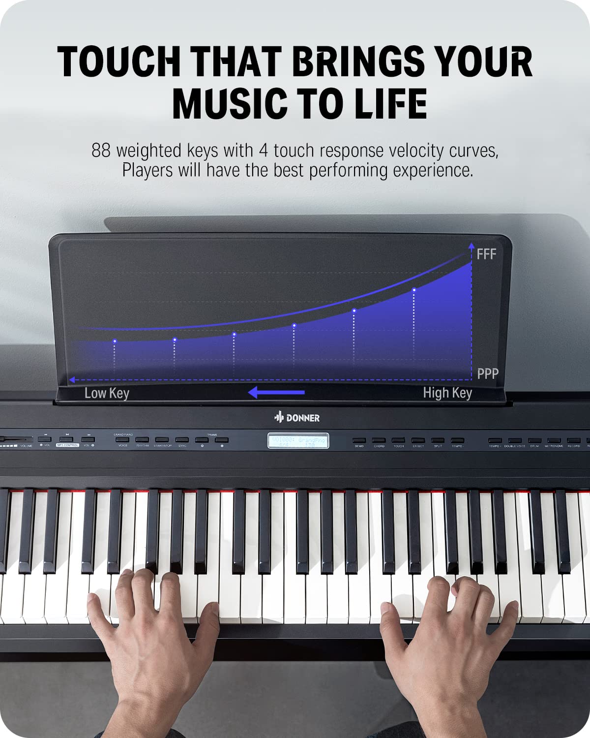 Donner DEP-20 Beginner Digital Piano 88 Key Full Size Weighted Keyboard, Portable Electric Piano with Furniture Stand, 3-Pedal Unit