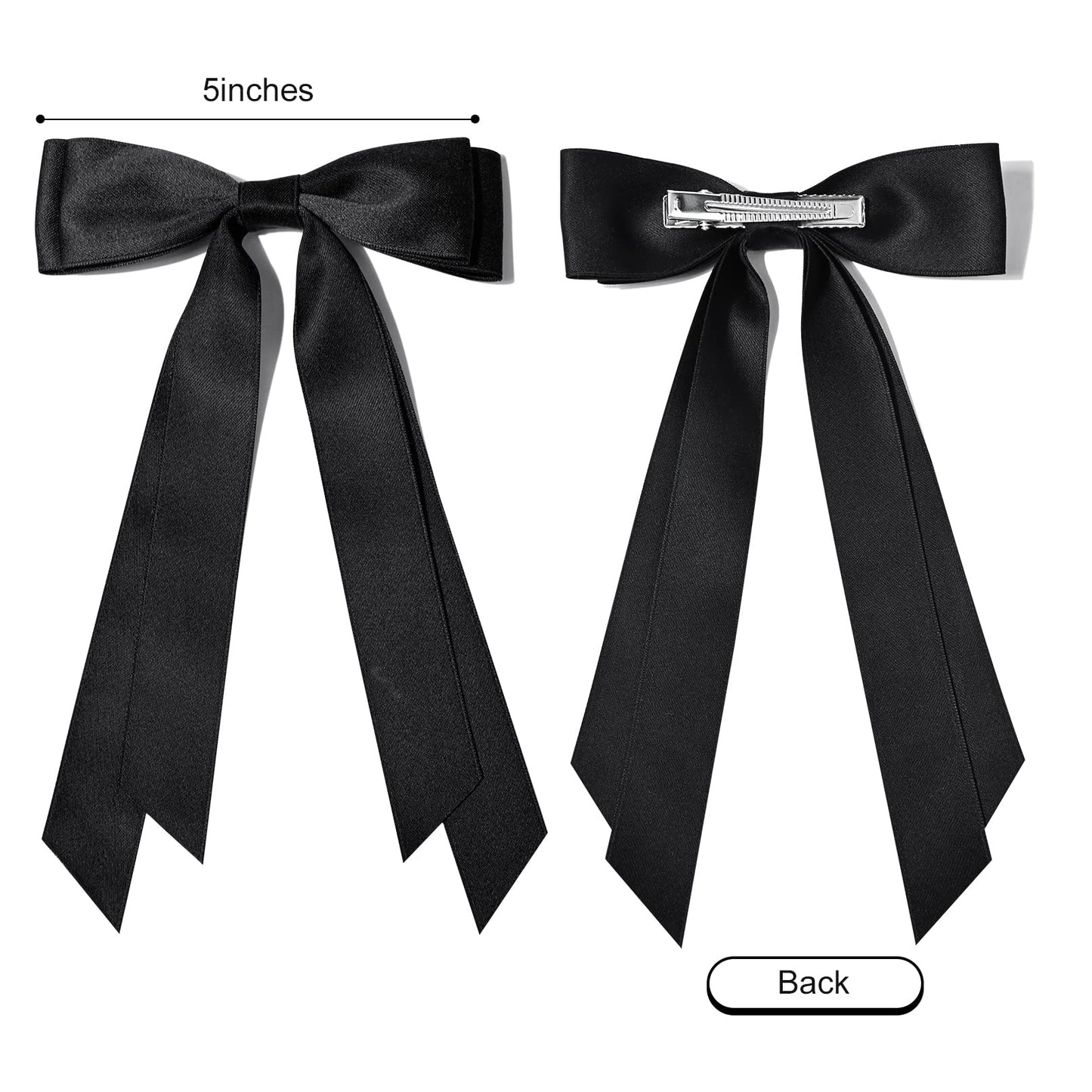 2PCS Silky Satin Hair Bows Hair Clip Black Brown Hair Ribbon Ponytail Holder Accessories Slides Metal Clips Hair Bow for Women Girls Toddlers Teens Kids