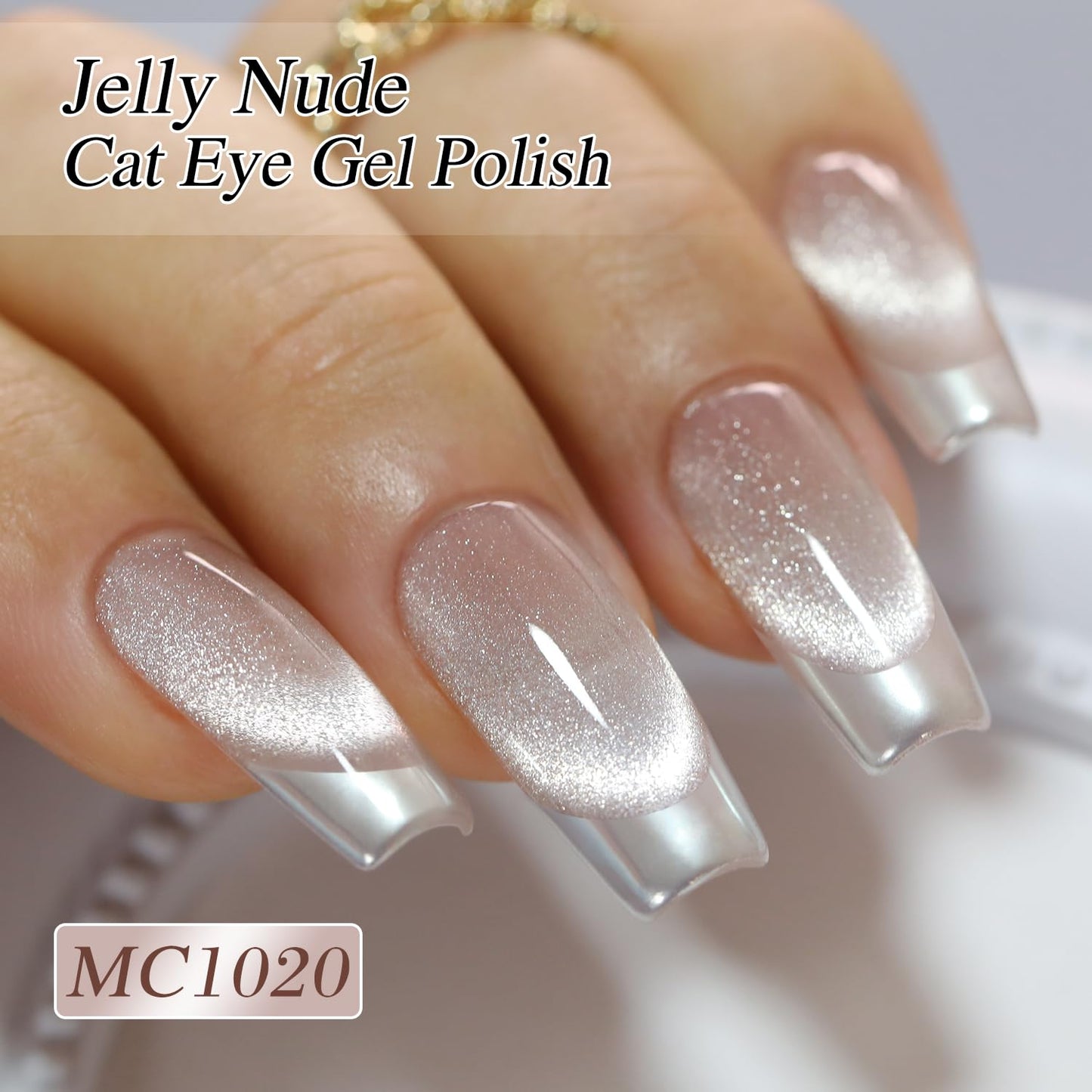 Double Rhythm 0.5 OZ Cat Eye Gel Polish with Magnet 15ML Holographic Glitter Shimmer Translucent Jelly Color Magnetic Polish Salon DIY at Home (MC1020)