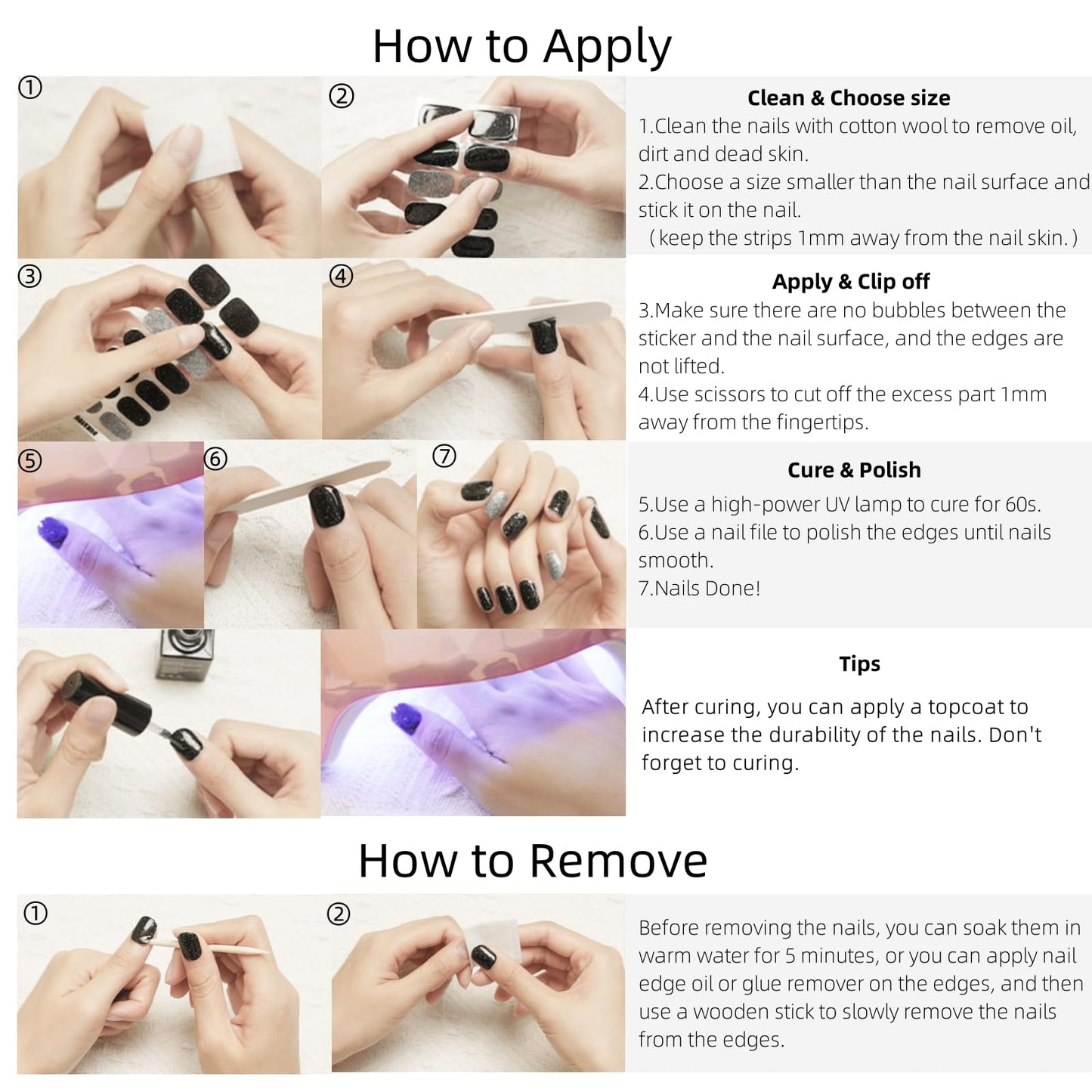 DUKASOU Semi Cured Gel Nail Strips, Overlap French | 28pcs UV Gel Nail Stickers, Easy to Apply