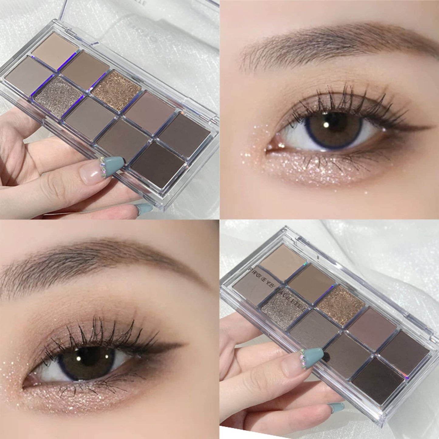 Erinde 10 Color Eyeshadow Palette Makeup - Matte Shimmer Glitter Eye Shadow, Ultra-Blendable, High Pigmented, Naturing-Looking, Neutral Nude Eyeshadow Palette with Professional Brush, Fog Gray