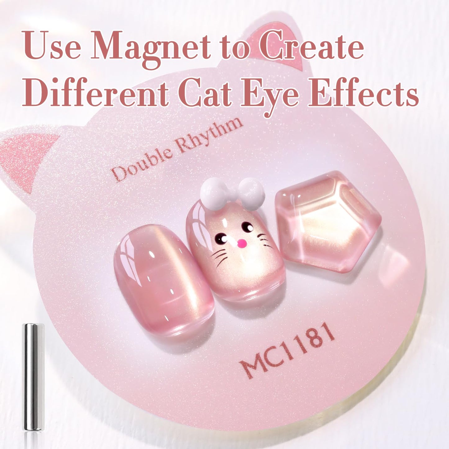 Double Rhythm 0.5 Oz Cat Eye Gel Polish with Magnet Same Color Same Bottle Holographic Glitter Shimmer Translucent Color Salon Soak Off Magnetic Nail at Home (Plum Pink-MC1181)