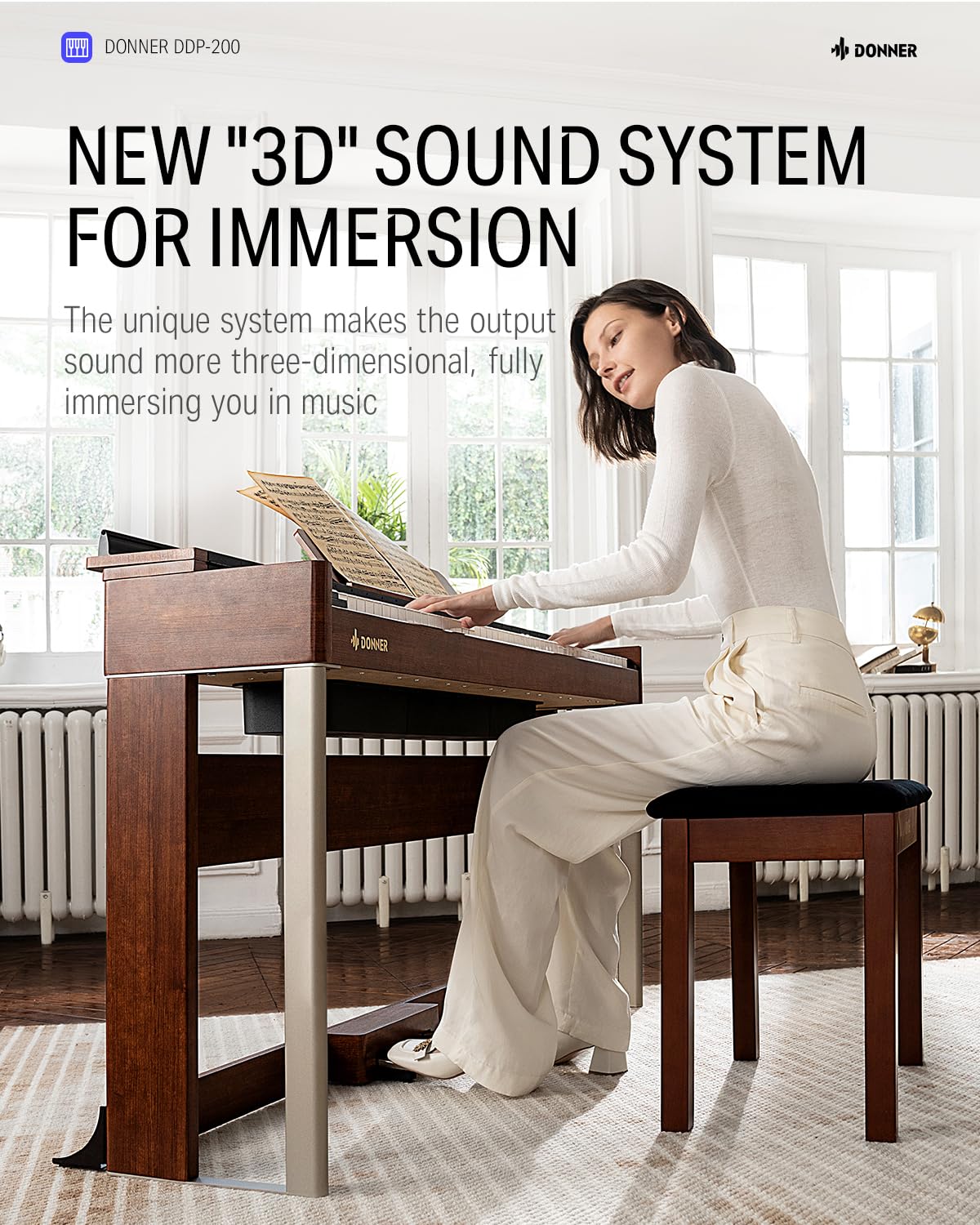 Donner Digital Piano with 88 Key Dynamic Graded Hammer Action Weighted Keyboard Piano, DDP-200 Upright Digital Piano for Professional with LCD Screen/5 Reverb/BT MIDI/Three Pedal