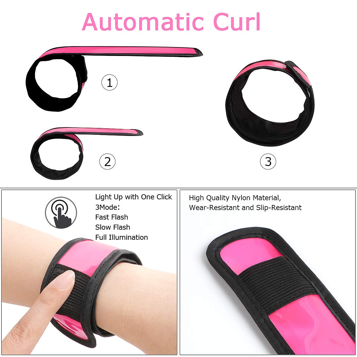 esonstyle Pack of 6 LED Light Up Band Slap Bracelets Night Safety Wrist Band for Cycling Walking Running Concert Camping Outdoor Sports