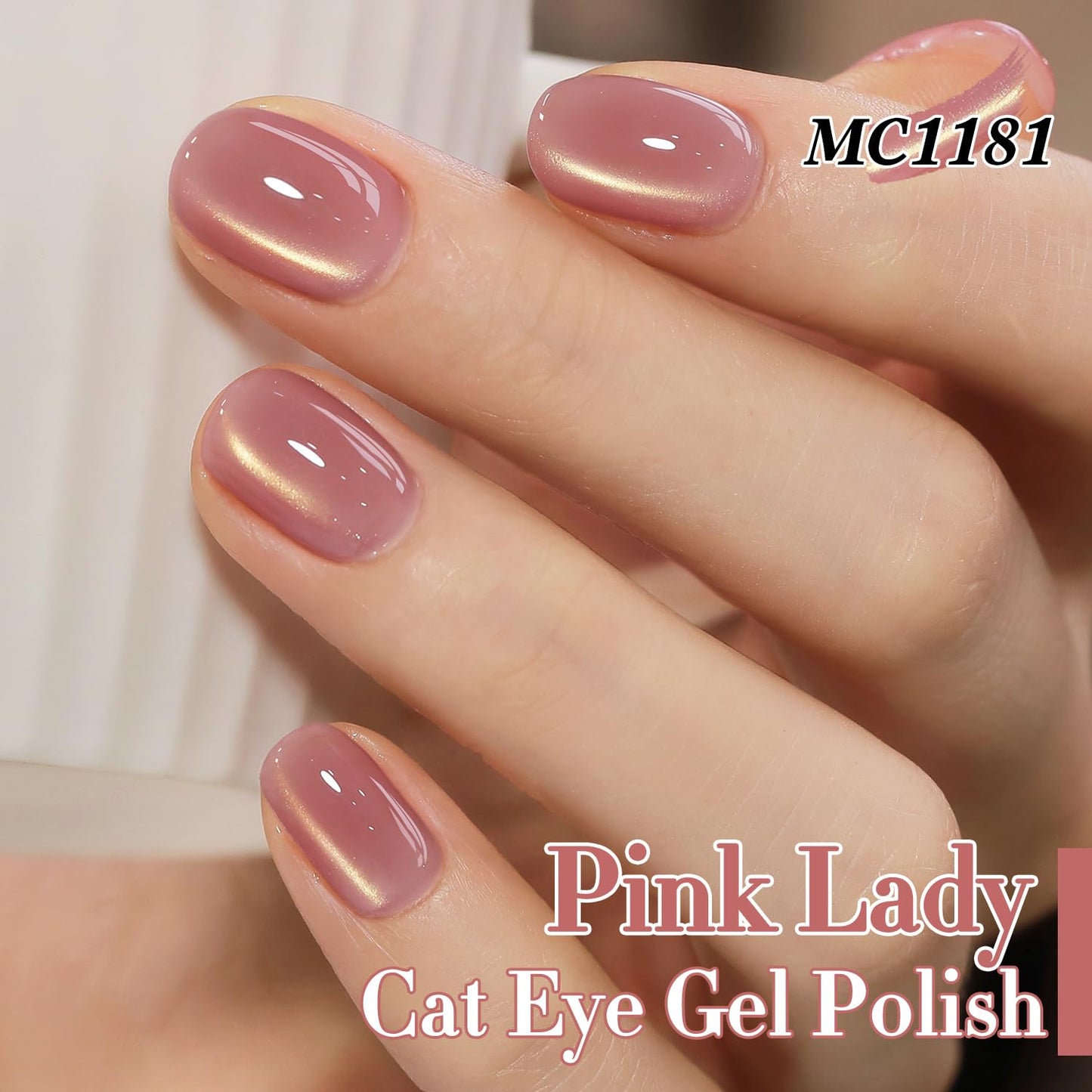 Double Rhythm 0.5 Oz Cat Eye Gel Polish with Magnet Same Color Same Bottle Holographic Glitter Shimmer Translucent Color Salon Soak Off Magnetic Nail at Home (Plum Pink-MC1181)