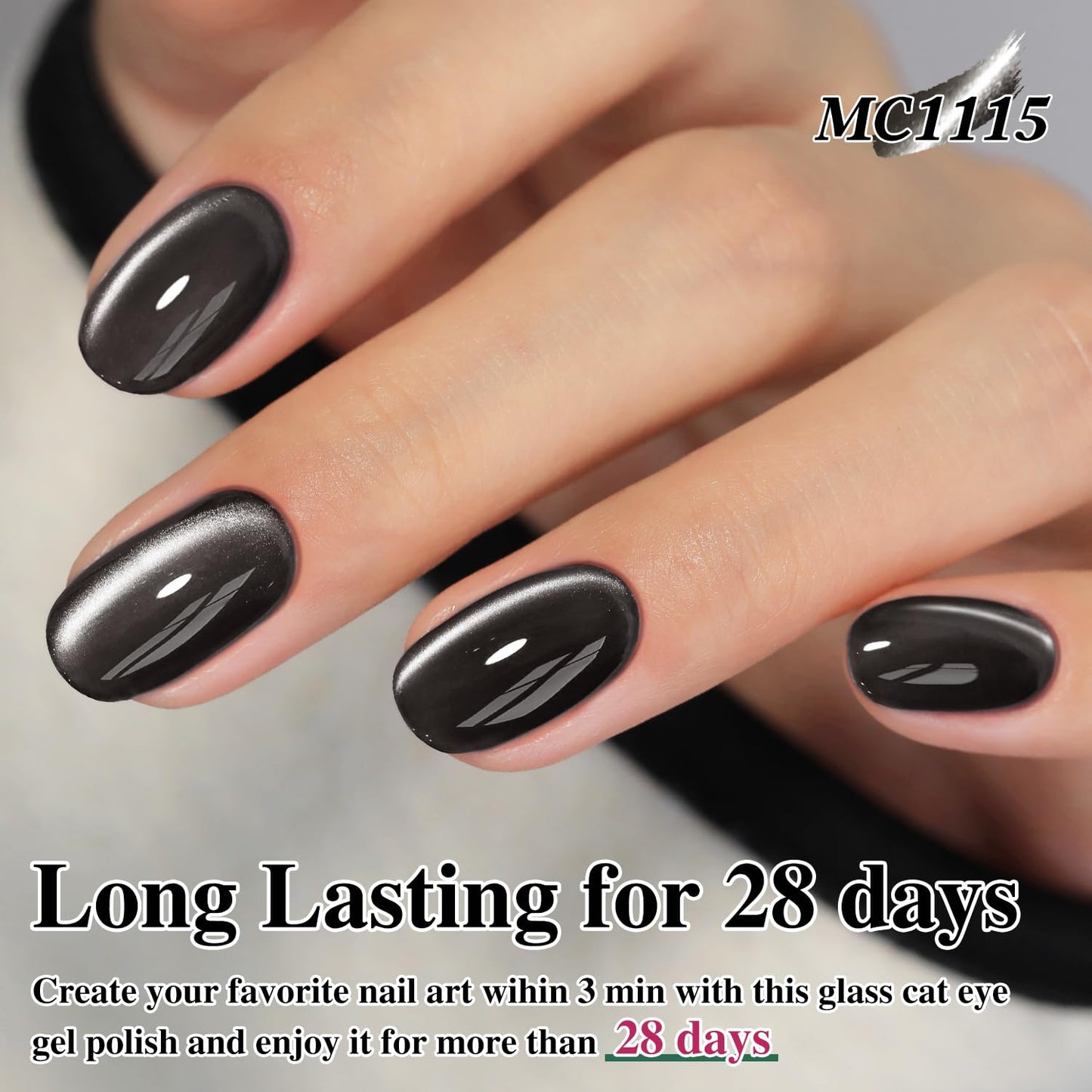 Double Rhythm Jelly Glass Cat Eye Gel Polish with Magnet 15ML Holographic Glitter Shimmer Translucent Sheer Color Magnetic Nail Polish Salon DIY at Home (Jelly Black-MC1115)