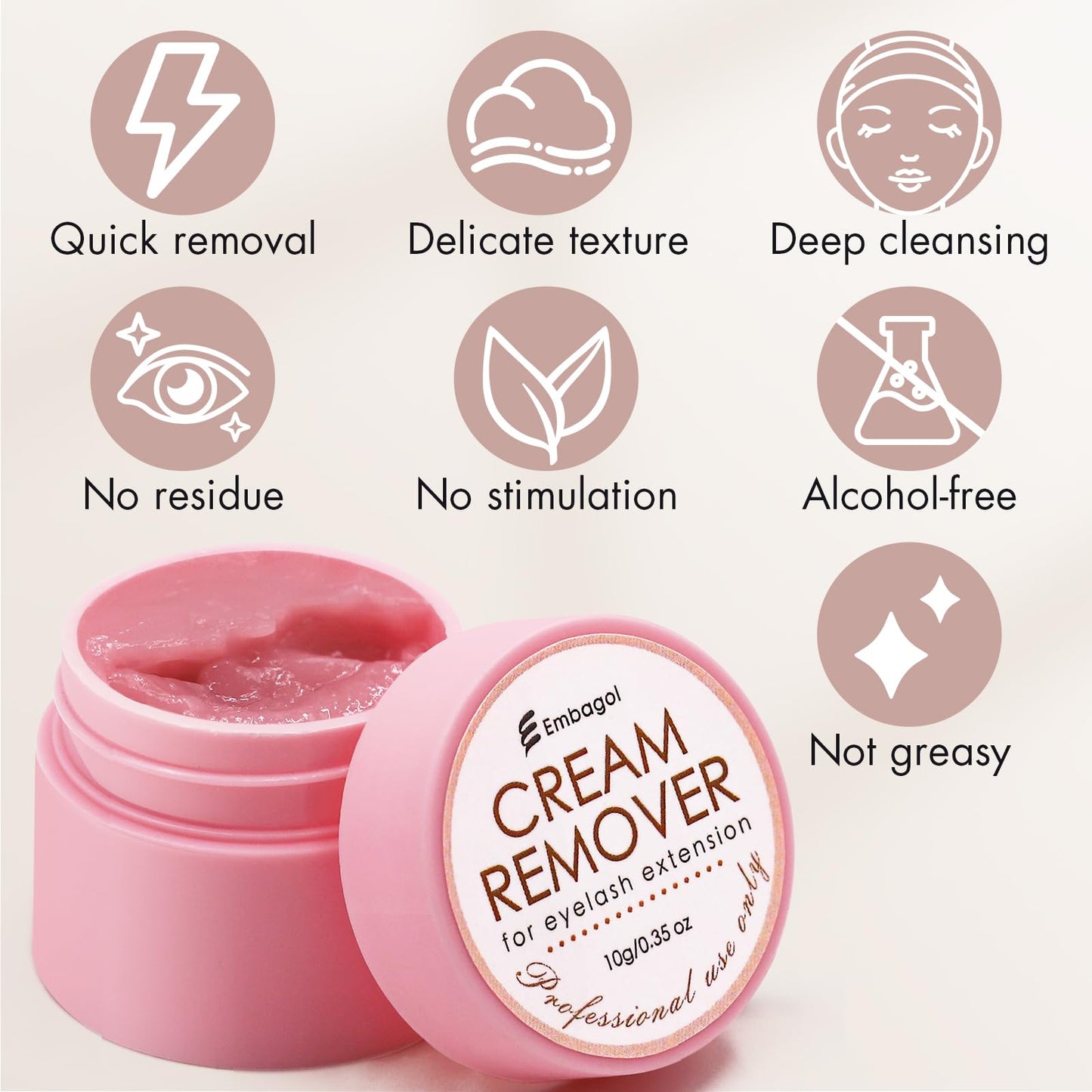 Embagol Lash Remover for Lash Extensions 10g No Burn Cream Remover Professional Eyelash Extensions Lash Tech Salon Supplies