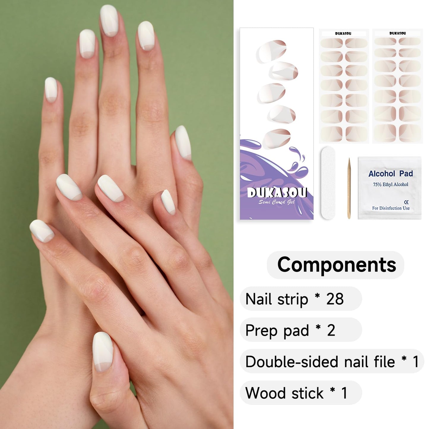 DUKASOU Semi Cured Gel Nail Strips, 28 pcs Mirror and Moon Gel Nail Strips UV Need, Long Lasting Gel Nail Stickers Full Nail Wraps for Women Girls Kids DIY DIY Decoration Birthday Party Gift