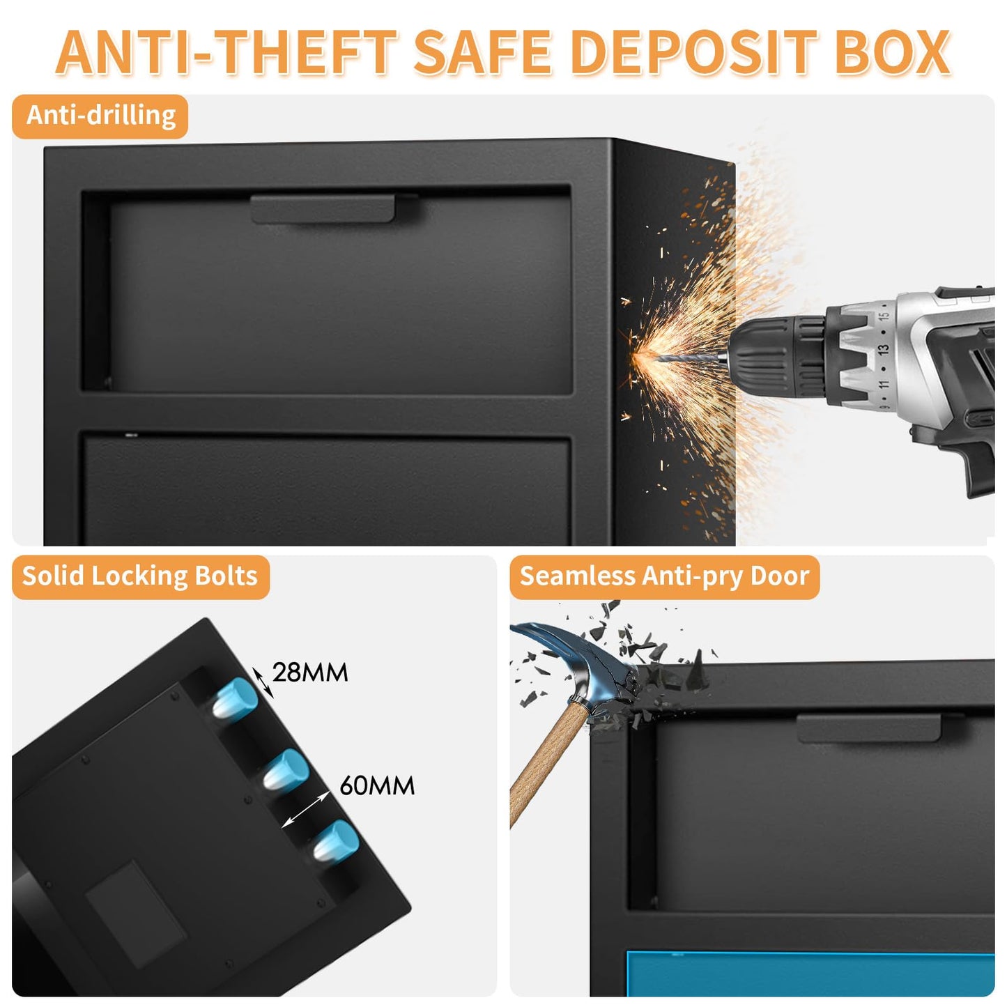 2.8 cu ft Large Fireproof Drop Safe Box for Business, Anti-Theft Cash Drop Safe with Slot & Combination Lock, Heavy Duty Depository Slot Safes for Home Business Mail Church