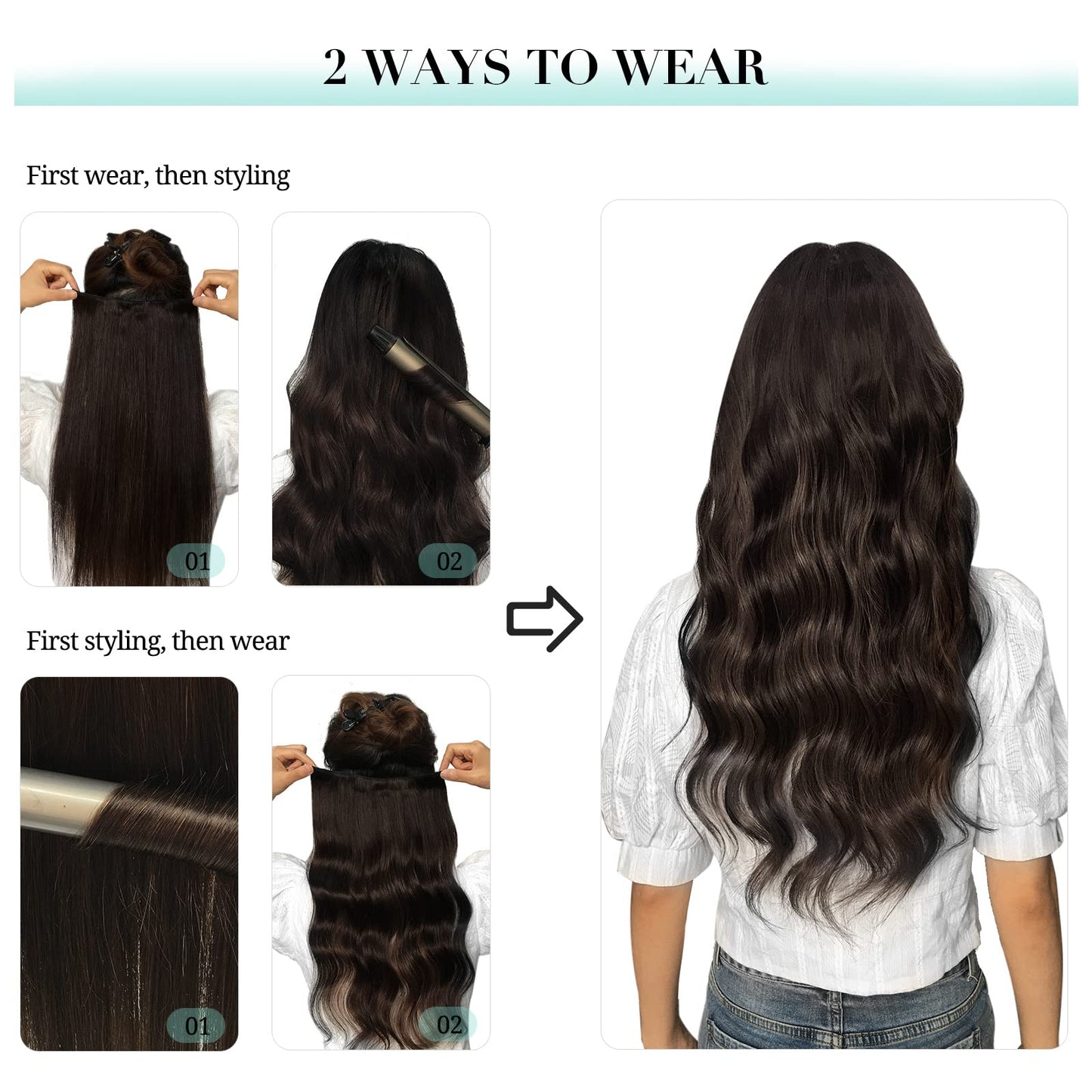 DOORES Hair Extensions Clip in Human Hair, 85g 5pcs Medium Brown Highlighted Golden Blonde Balayage 22 Inch Clip in Human Hair Extensions Real Natural Hair Extensions Straight