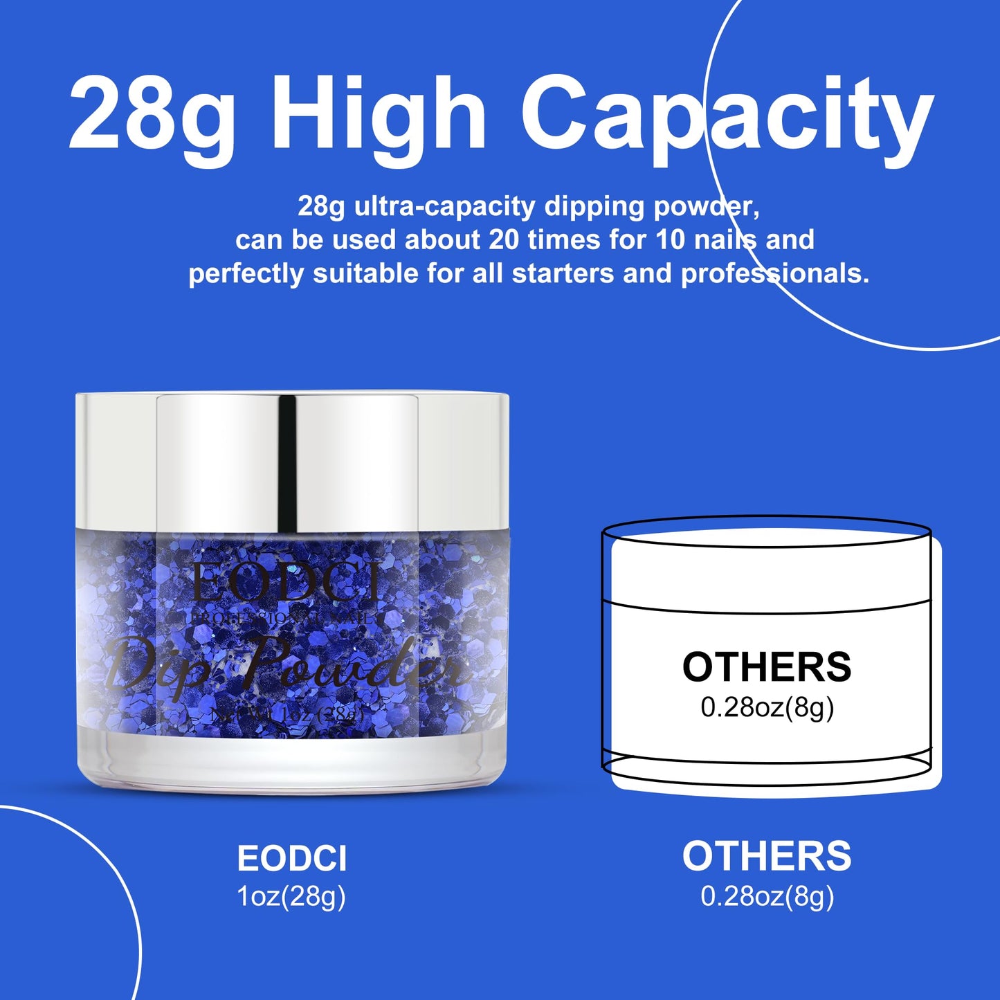 EODCI Glitter Dark Blue Dip Powder, 1 Oz/28g Nail Dipping for DIY Manicure Salon at Home Easy to Use Nail Dip Powder for Women gift No Needed Lamp Curing