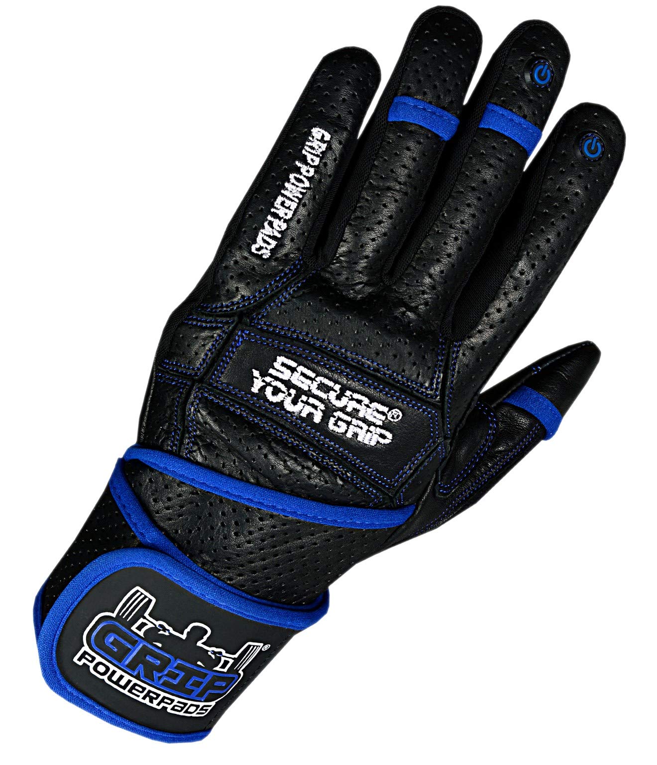 Elite Leather Gym Gloves with Built in 2" Wide Wrist Wraps Best Grip & Design for Weightlifting Power Lifting Bodybuilding & Strength Training Workout Exercises (Full Fingers Blue, Medium)