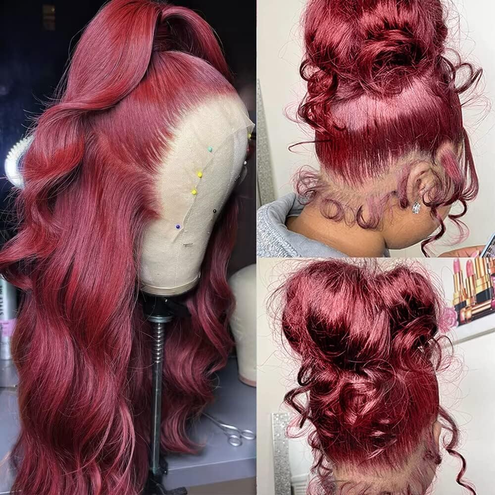 250% Density 99J Burgundy Lace Front Wigs Human Hair With Baby Hair Pre Plucked 13x4 Body Wave 99j HD Transparent Lace Frontal Human Hair Wigs for Women 99J Glueless Lace Front Wigs Human Hair 20Inch