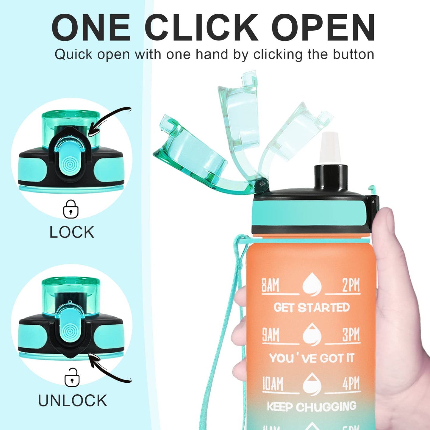 Enerbone 32 oz Water Bottle, Leakproof BPA & Toxic Free, Motivational Water Bottle with Times to Drink and Straw, Fitness Sports Water Bottle with Strap for Office, Gym, Outdoor Sports, Orange-Green