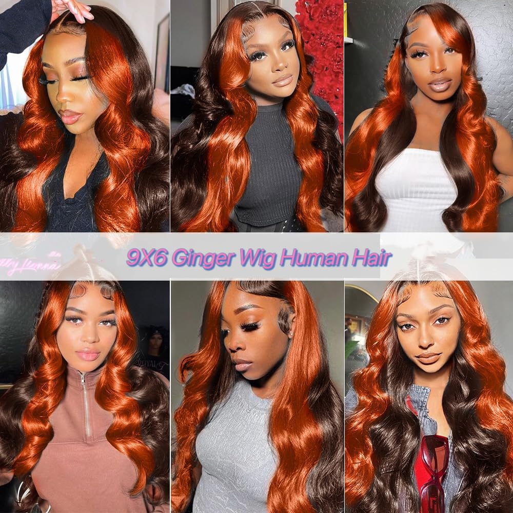 200% Density Wear And Go 9x6 Glueless Wigs Human Hair Pre Plucked Pre Cut For Beginners Ginger Body Wave Lace Front Wigs Human Hair For Black Women HD Lace Closure Colored Glueless Wig(20 INCH)