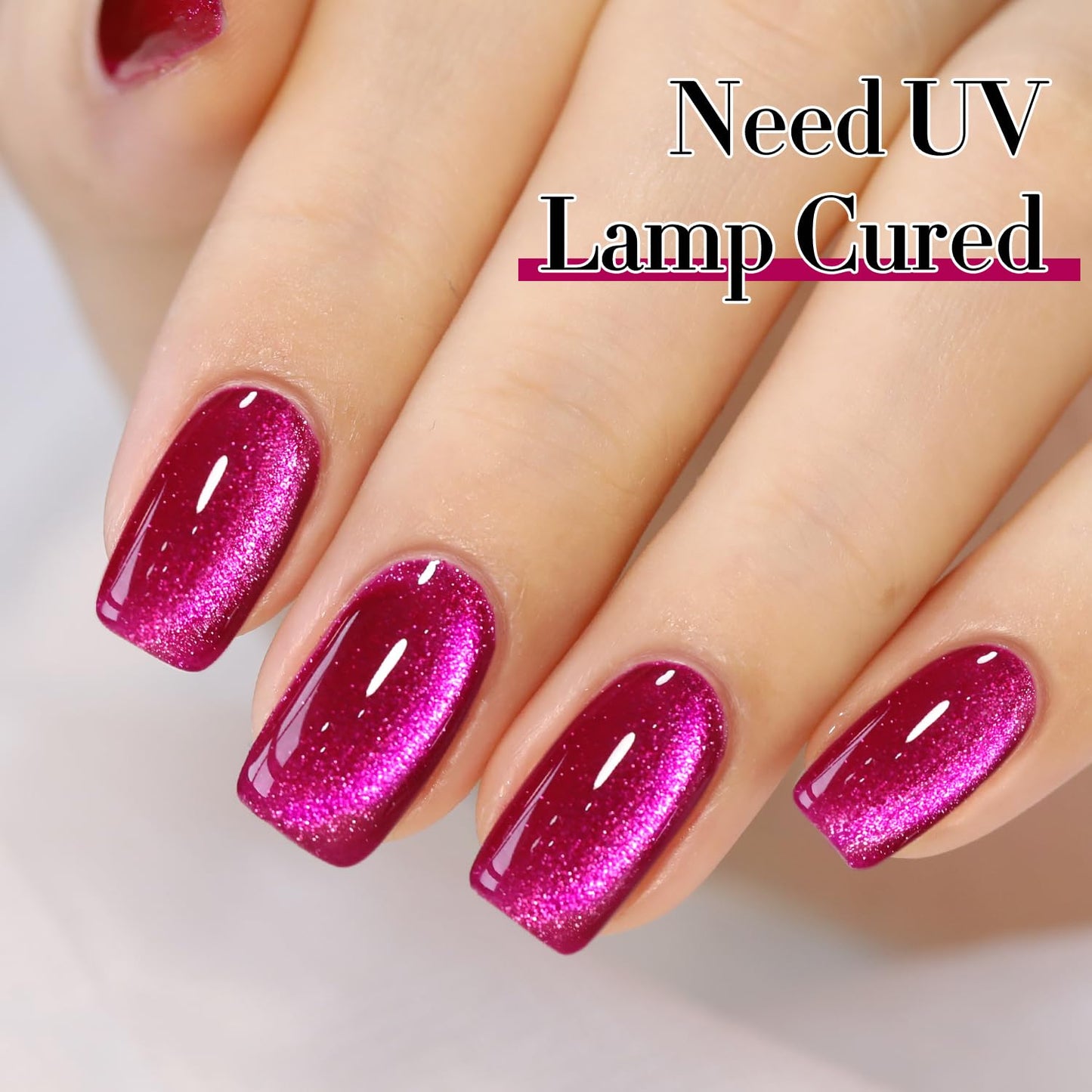 Double Rhythm 15ML Ice Glass Cat Eye Gel Polish with Magnet Holographic Glitter Shimmer Translucent Sheer Color Salon Soak Off Magnetic at Home (Purple Red-MC1072)