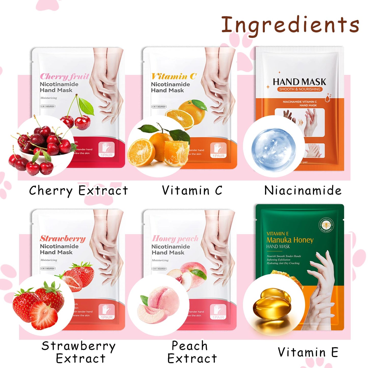 DWDiWen Hand Masks, 6 Pairs Hydrating Exfoliating Hand Peeling Mask, Smooth Hand Masks Moisturizing Gloves Overnight for Dry, Rough, Cracked Hands, Hand Skin Moisturizer Glove for Women Men(E
