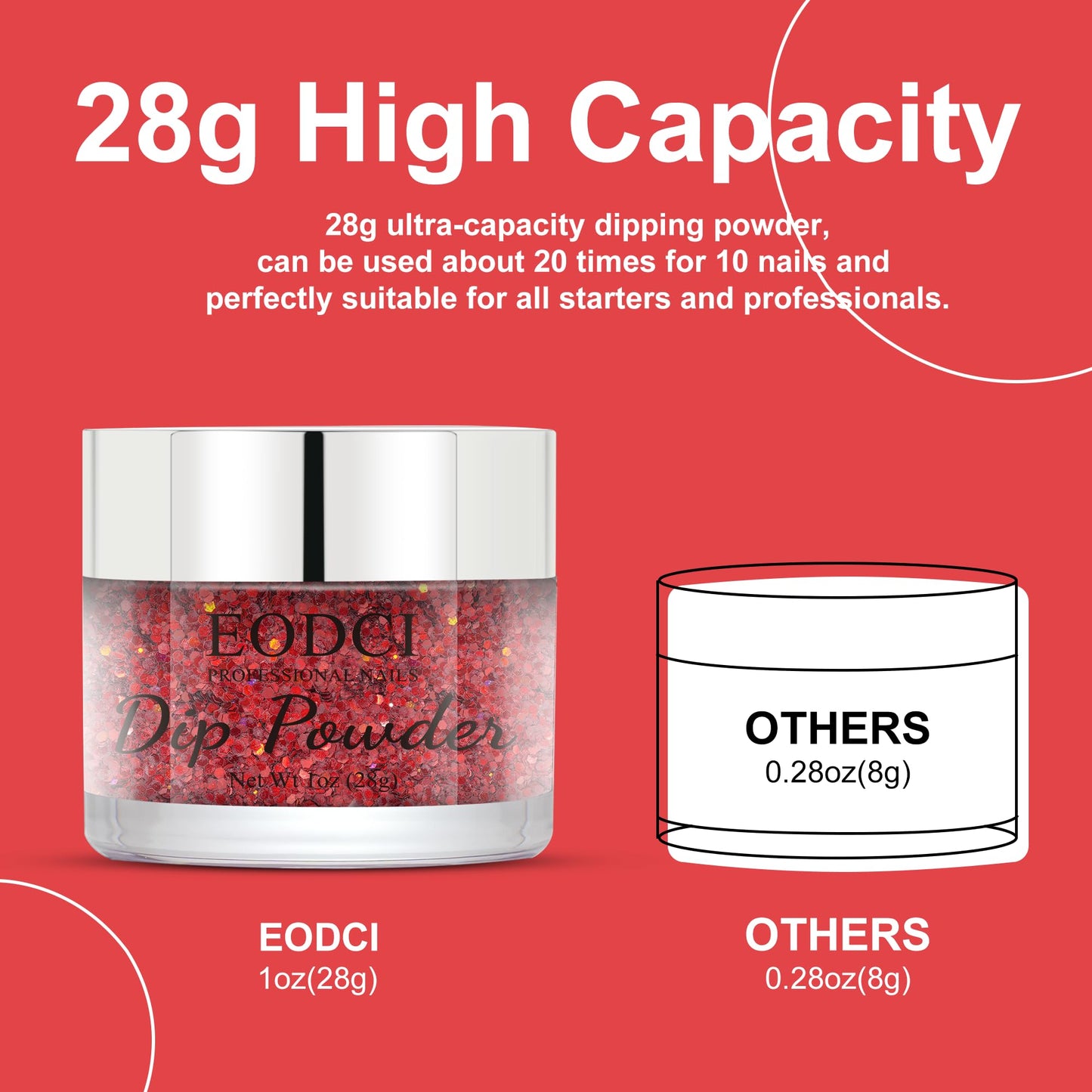 EODCI 28g Dip Powder - Glitter Dark Red Color Nail Dipping Powder French Powder Pro Collection System Nail Art Starter Manicure Salon Home DIY for Girls Women Long-Lasting