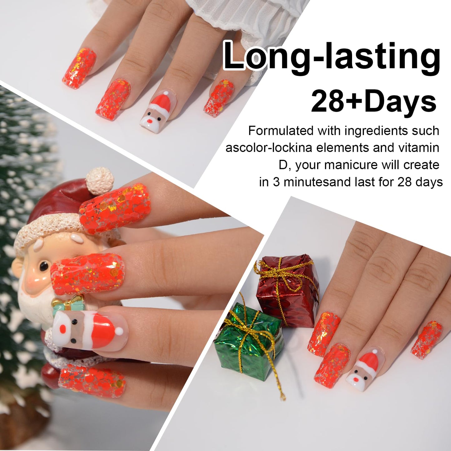 EODCI 28g/Box Sequins Red Color Dip Powder Nails Dipping Long-lasting No UV Light Needed, French Nail Art Starter Manicure Salon DIY at Home