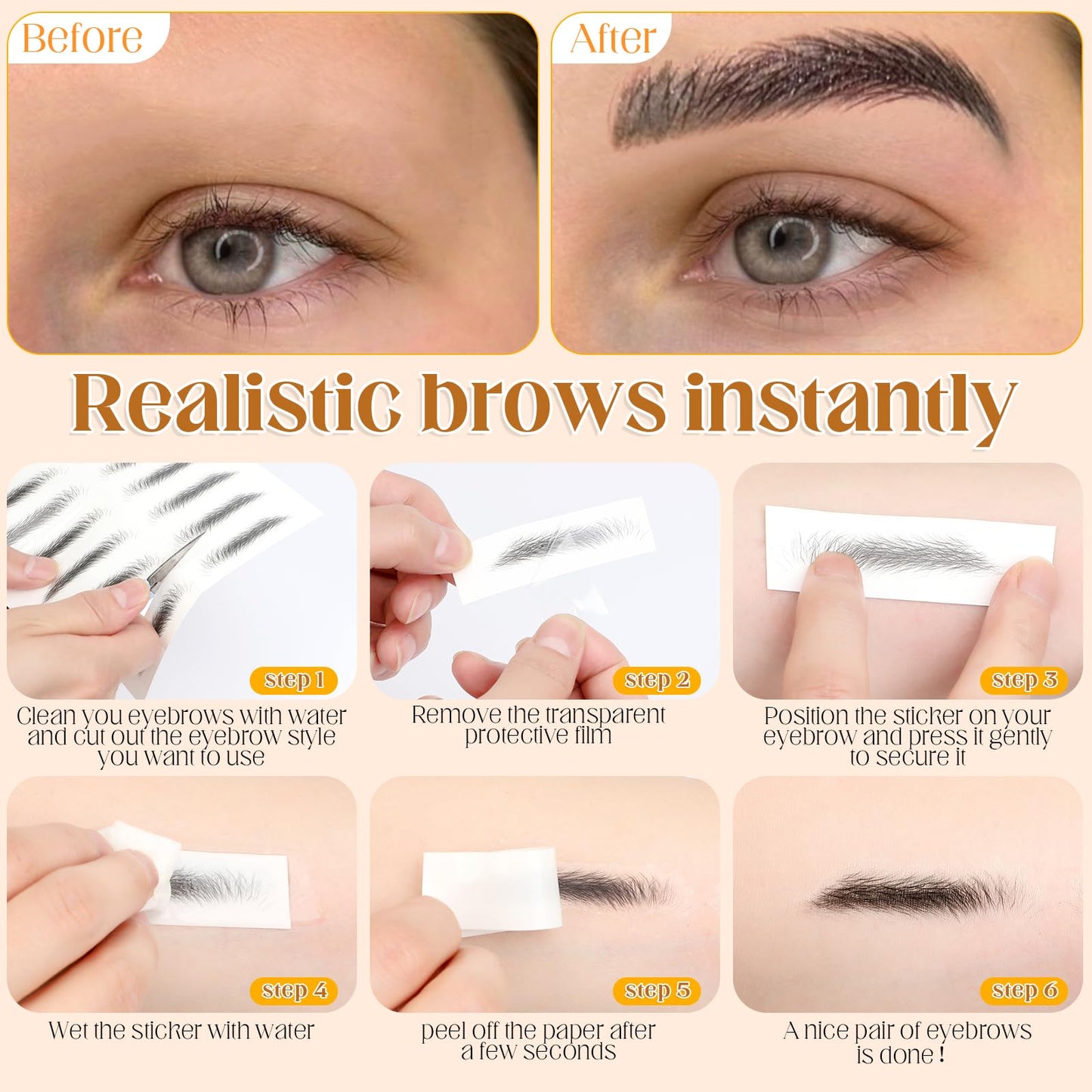 20 Sheets 196 Pairs Eyebrow Tattoo Sticker Waterproof 4D Hair-Like Natural Fake Tattoo Eyebrows Transfers Stickers Peel Off Brows Grooming Shaping Makeup Sticker for Women Girls, Brown