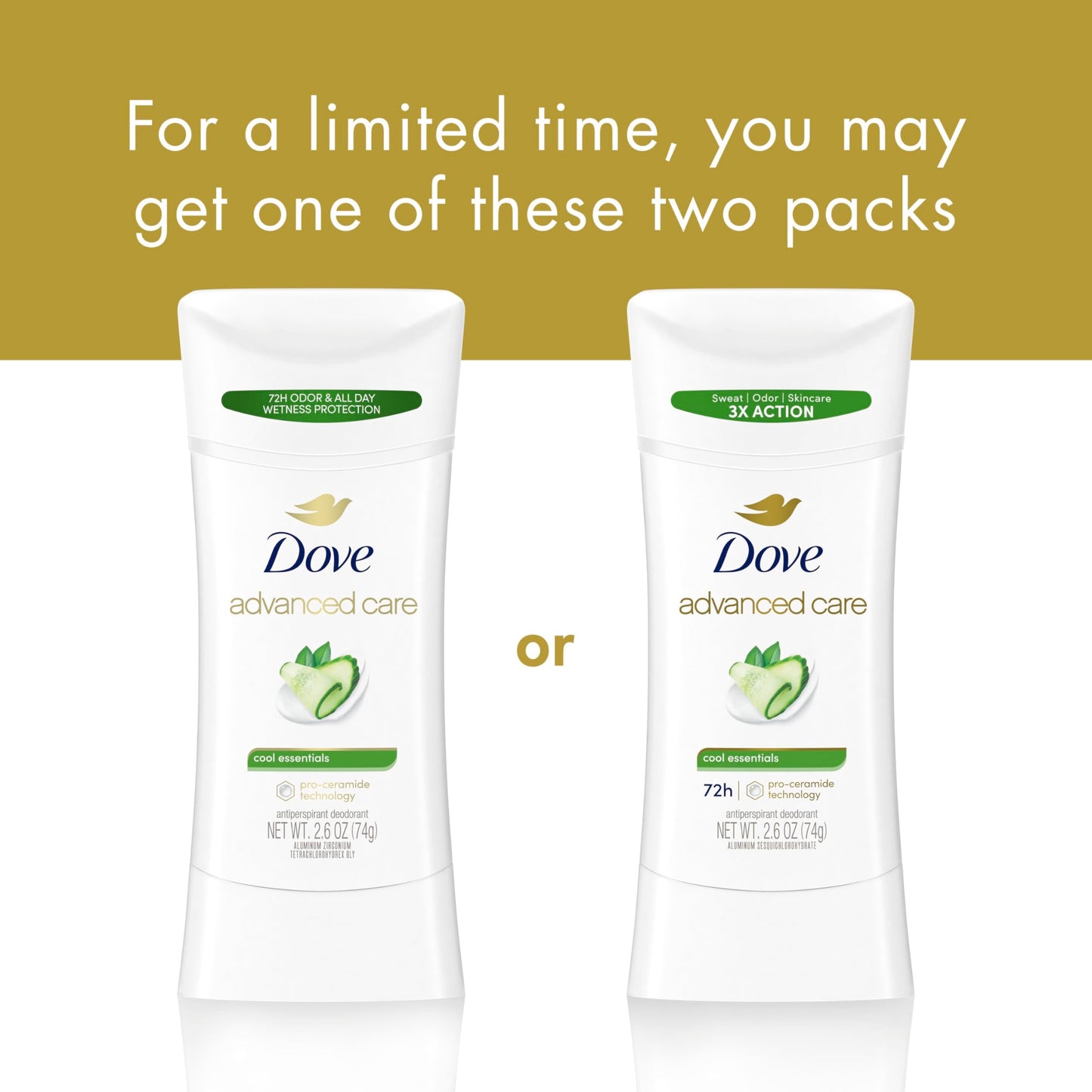 Dove Advanced Care Anti Deo Stick Cool Essentials Pack of 12 for helping your skin barrier repair after shaving 72 h odor control and all-day sweat protection with Pro Ceramide Technology 2.6 oz