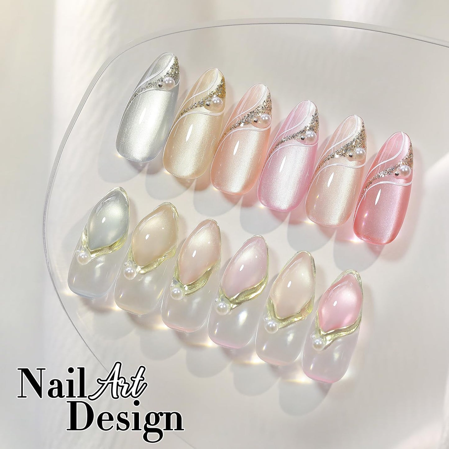 Double Rhythm 15ML Glass Cat Eye Gel Polish with Magnet Same Color Same Bottle Holographic Glitter Shimmer Salon Soak Off Magnetic Nail at Home (Clear Silver-MC1147)
