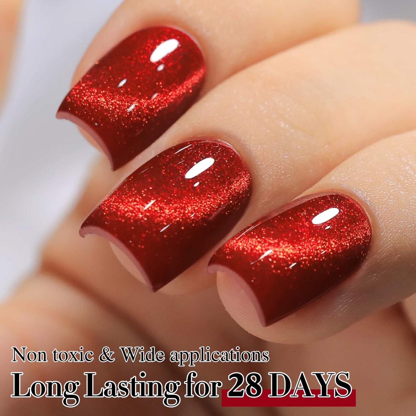 Double Rhythm 15ML Ice Glass Cat Eye Gel Polish with Magnet Holographic Glitter Shimmer Translucent Sheer Color Salon Soak Off Magnetic Nail at Home (Red Glitter-MC1108)